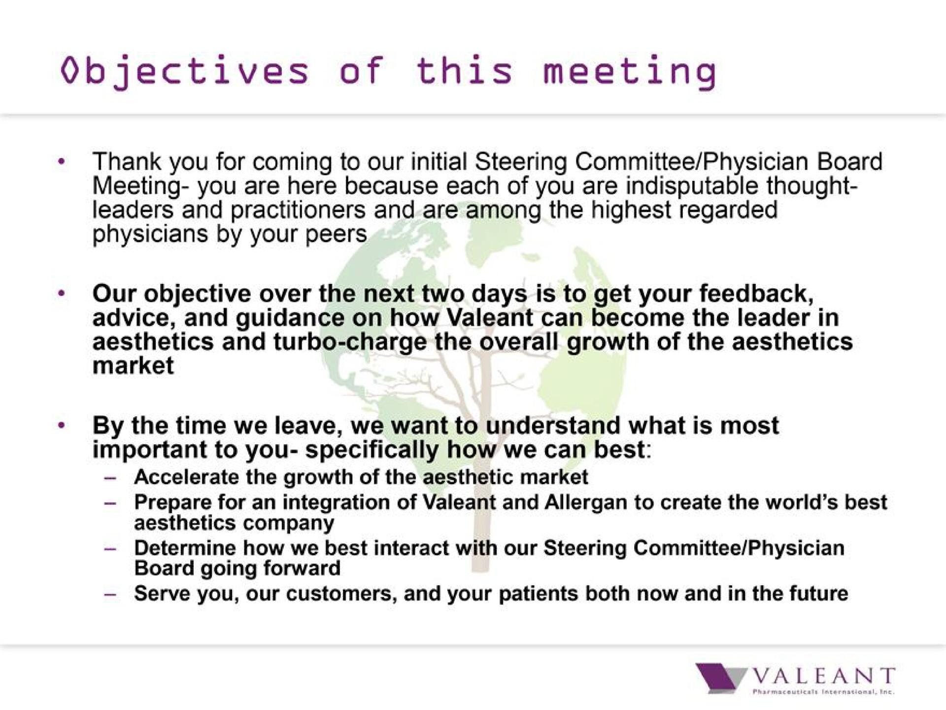 objectives of this meeting | Bausch Health Companies