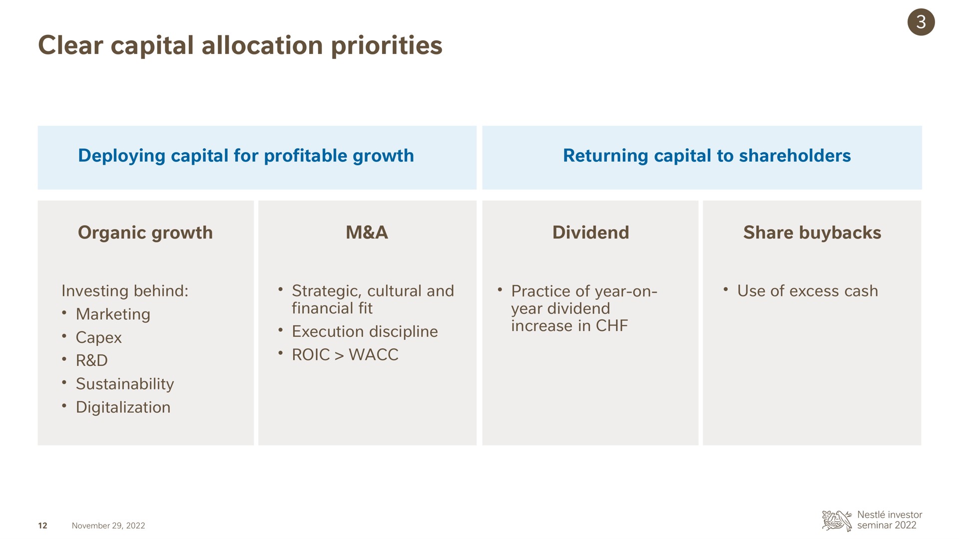 clear capital allocation priorities | Nestle