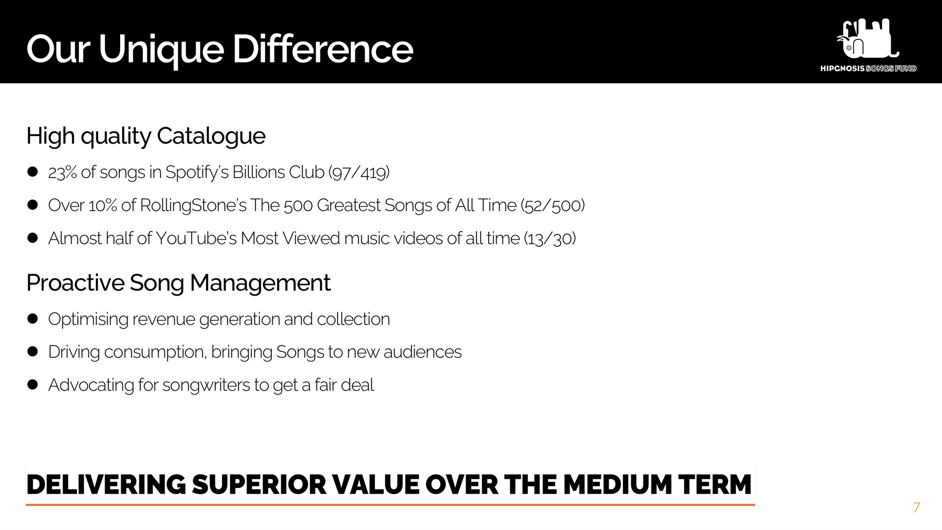 our unique difference delivering superior value over the medium term | Hipgnosis Songs Fund