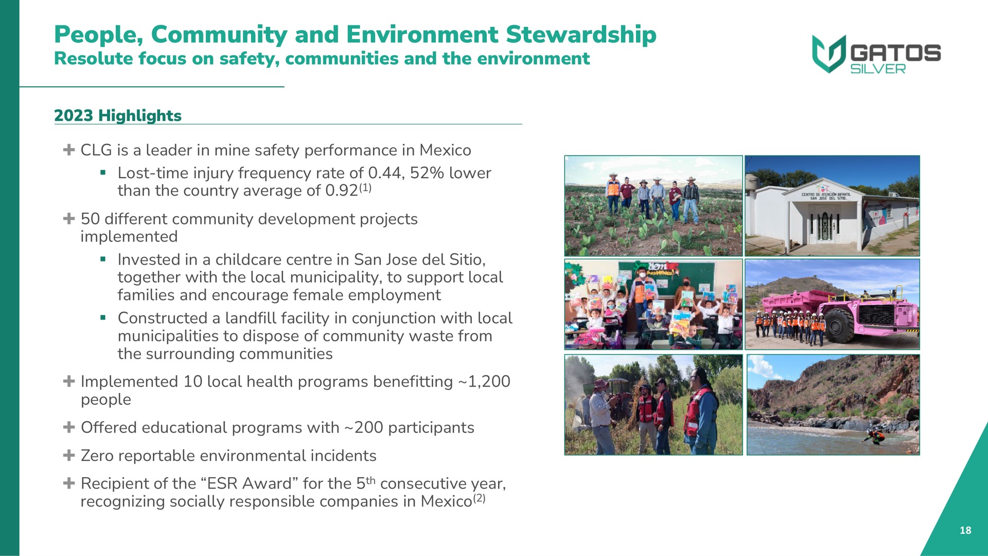 people community and environment stewardship resolute focus on safety communities and the environment highlights | Gatos Silver