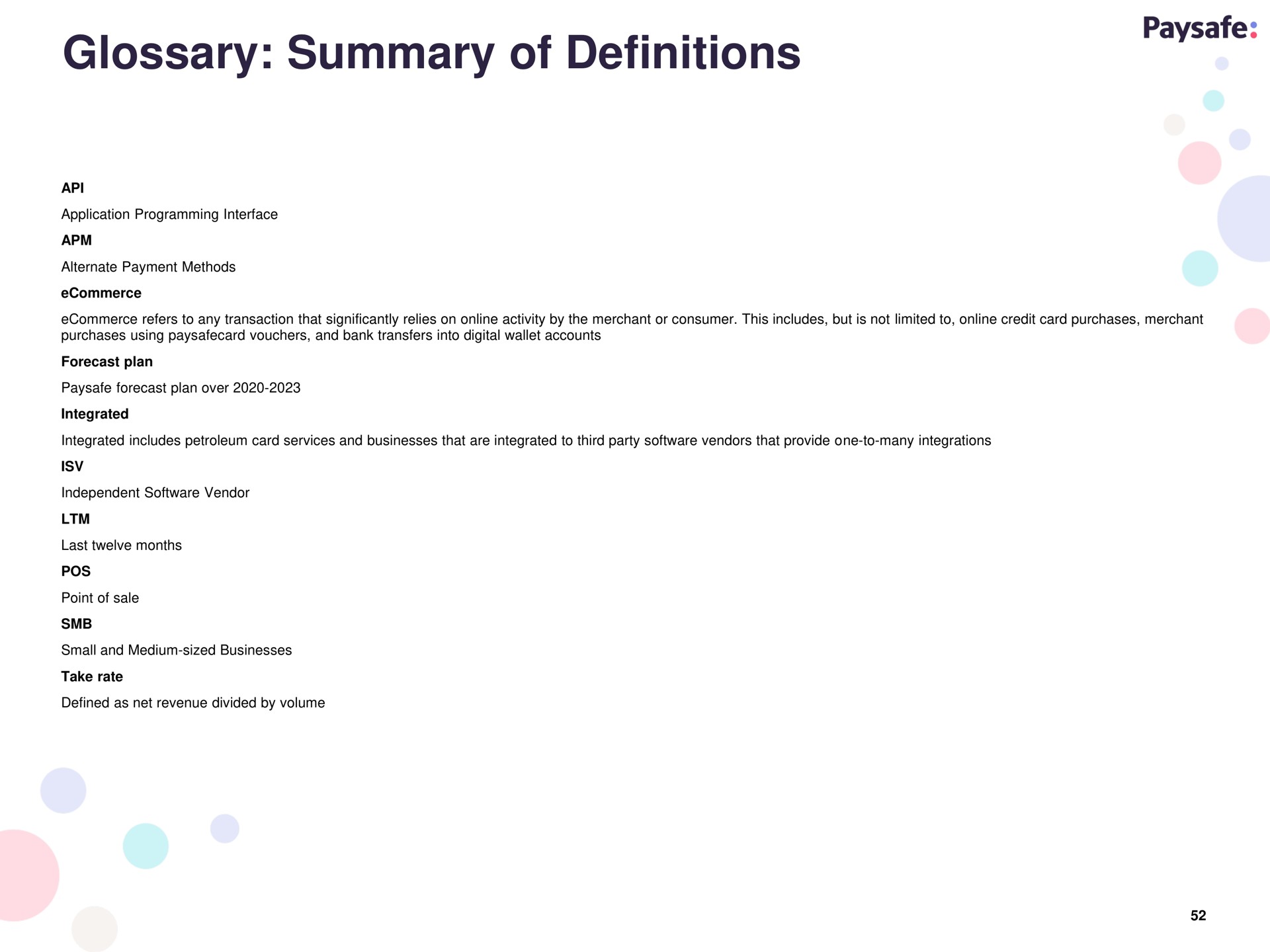 glossary summary of definitions | Paysafe