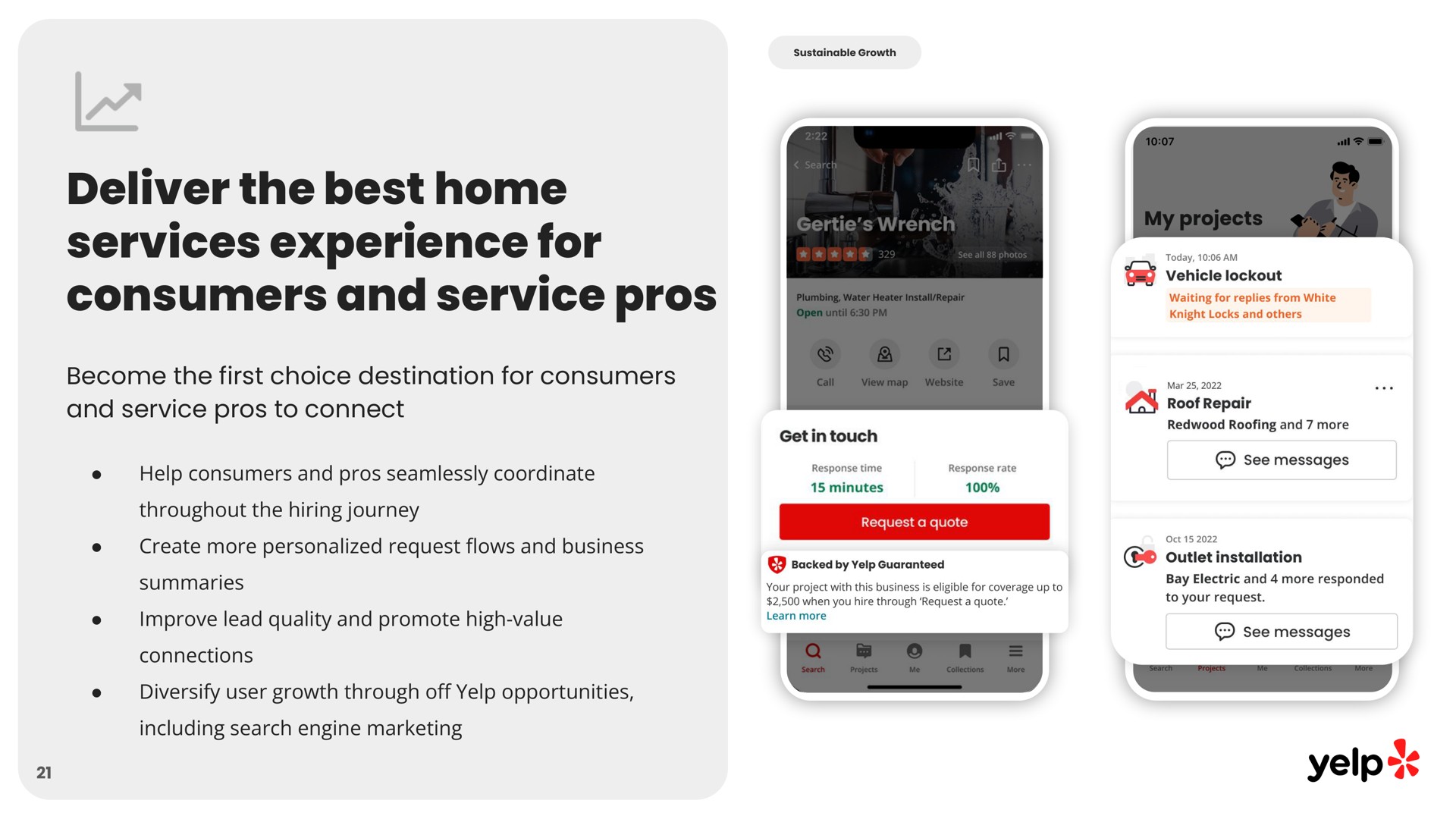 deliver the best home services experience for consumers and service pros become the first choice destination for consumers and service pros to connect yelp | Yelp