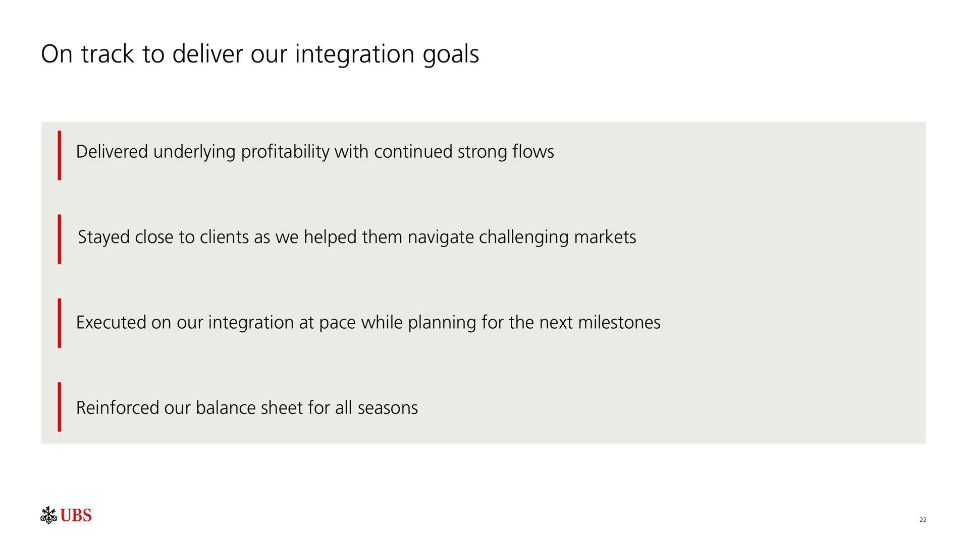on track to deliver our integration goals | UBS