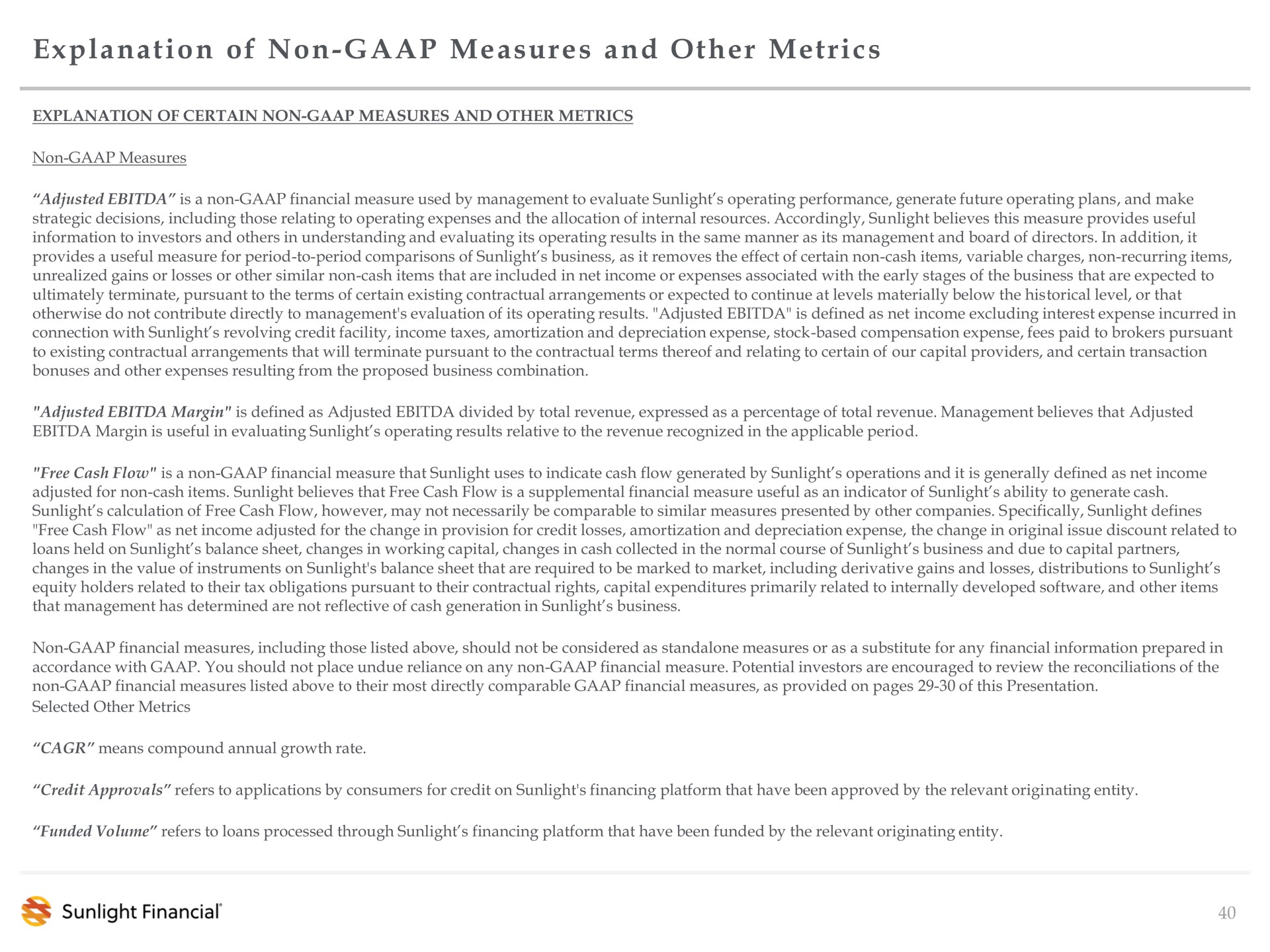 explanation of non measures and other metrics non | Sunlight Financial