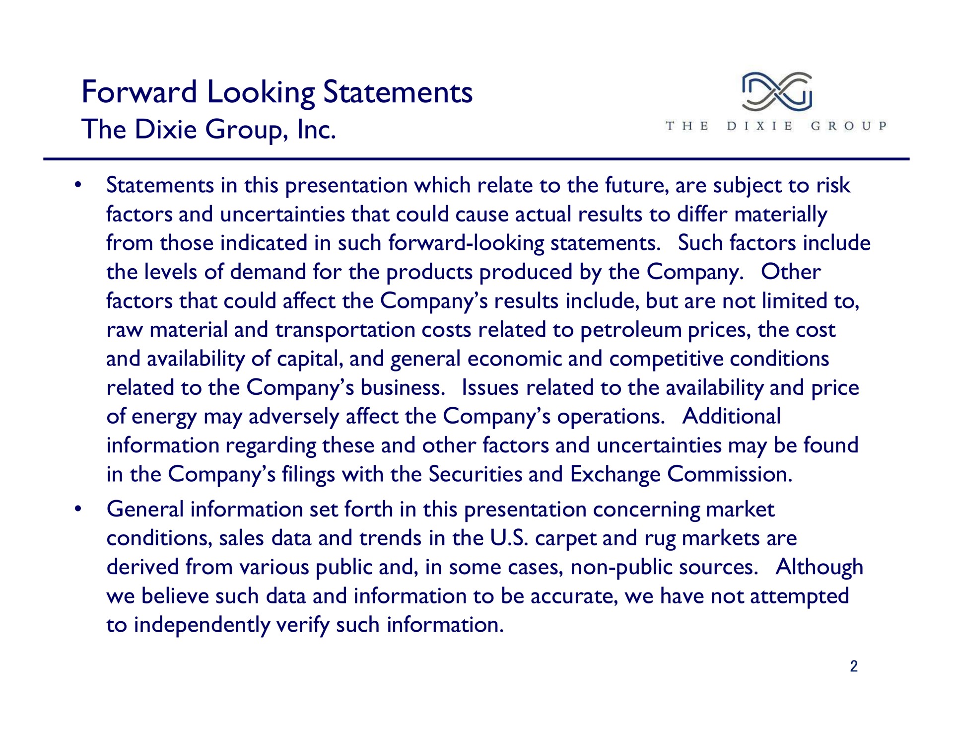 forward looking statements the dixie group the dixie group | The Dixie Group