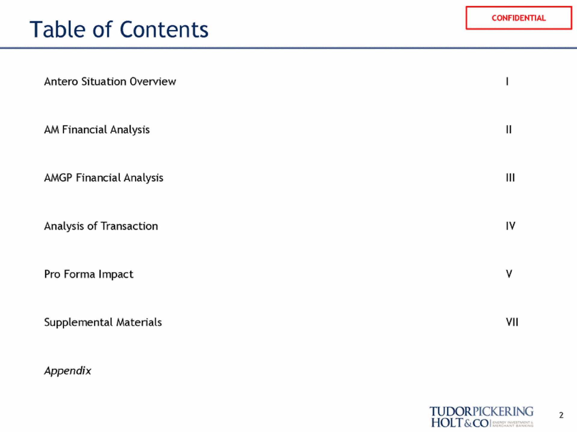table of contents situation overview financial analysis pro impact supplemental materials appendix holt | Tudor, Pickering, Holt & Co