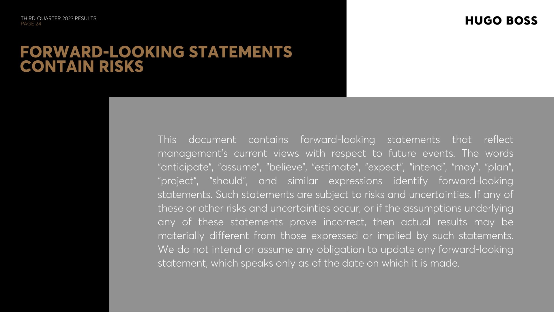 forward looking statements contain risks | Hugo Boss