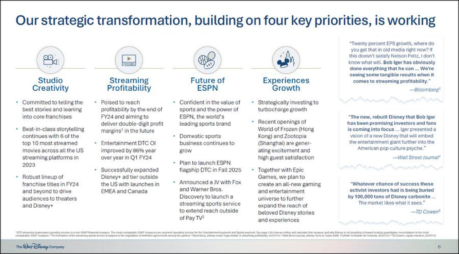 our strategic transformation building on four key priorities is working | Disney