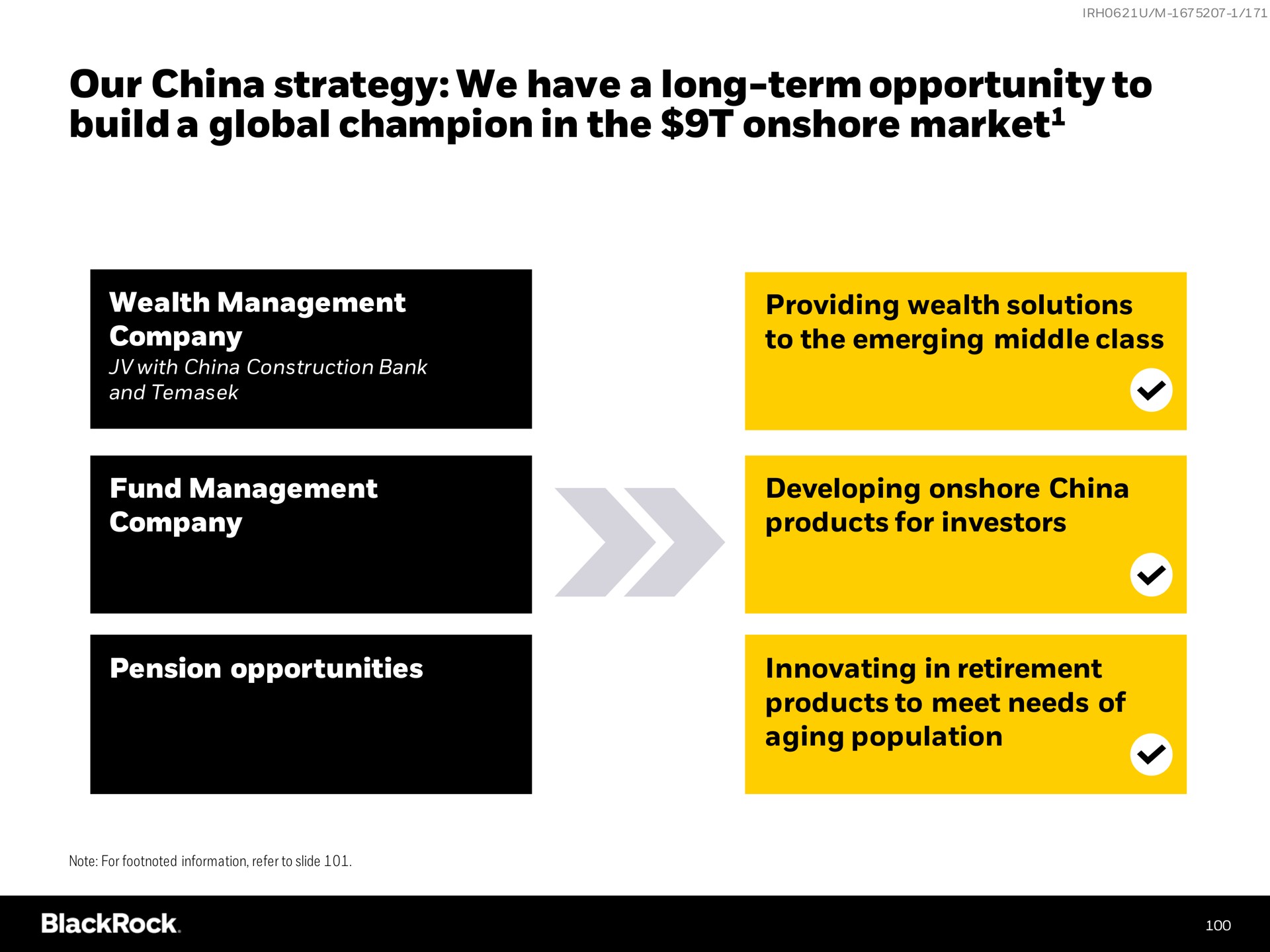 our china strategy we have a long term opportunity to build a global champion in the onshore market market company emerging middle class lati aging population | BlackRock