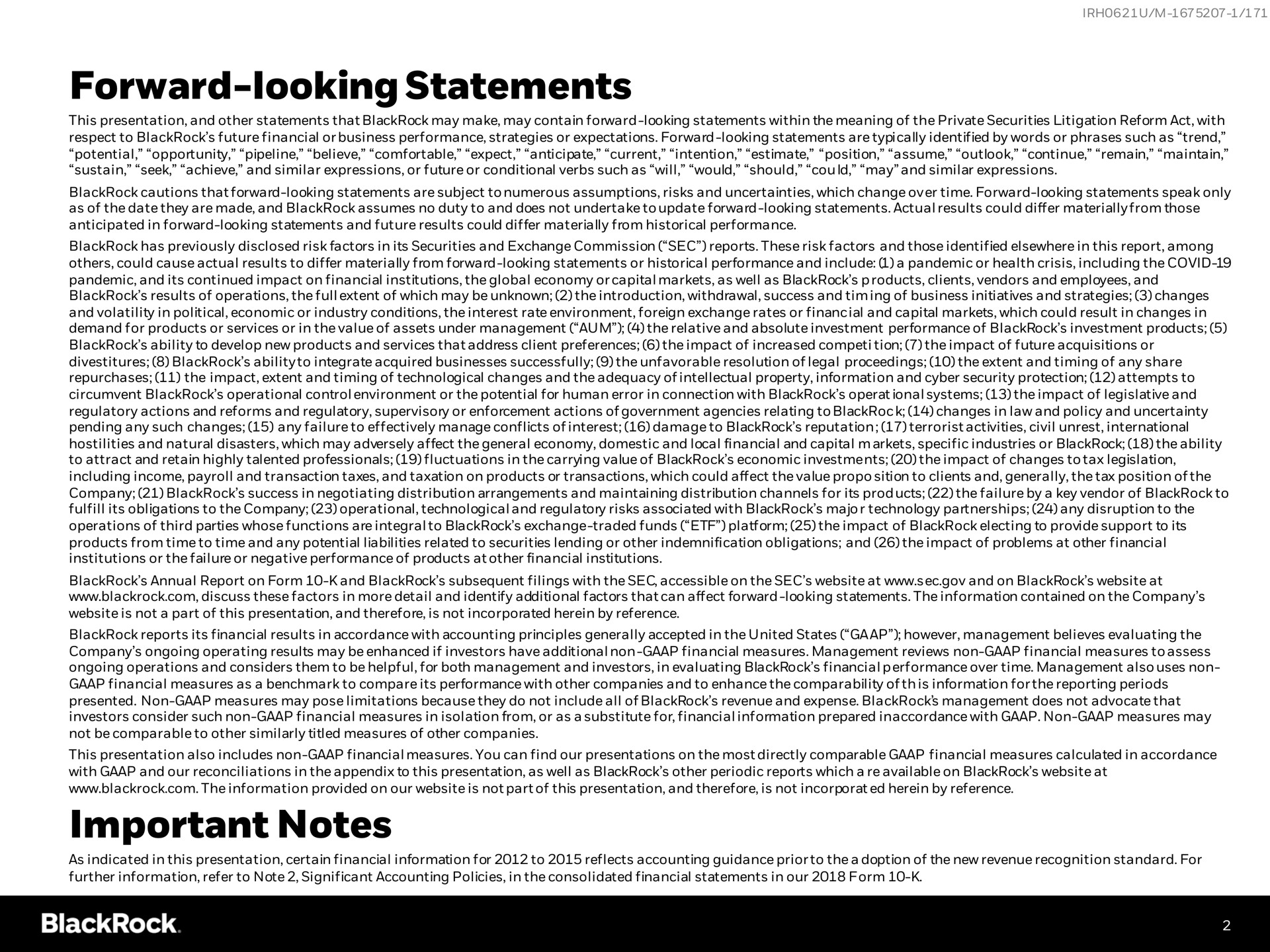 forward looking statements important notes | BlackRock