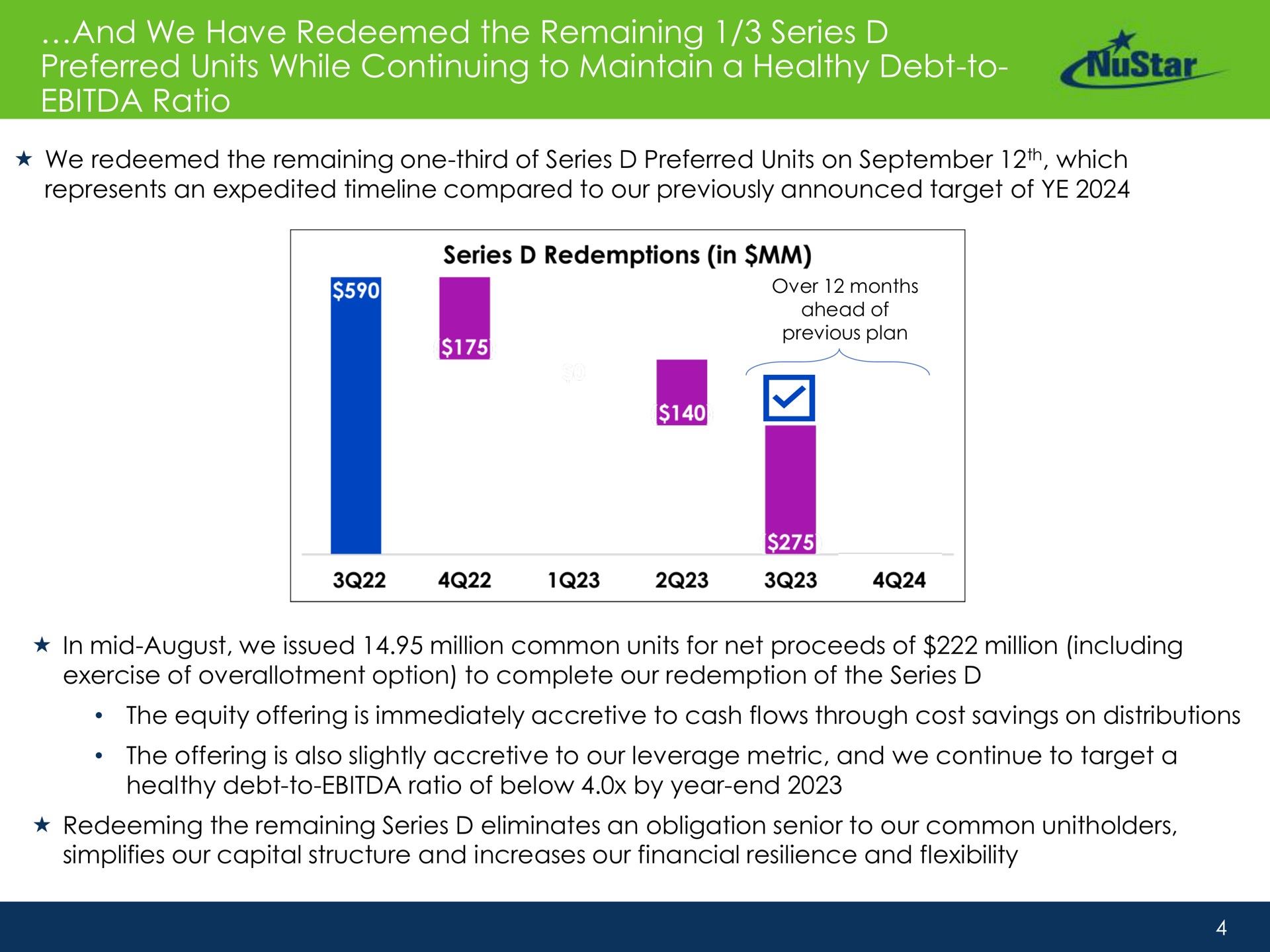 and we have redeemed the remaining series preferred units while continuing to maintain a healthy debt to ratio to | NuStar Energy