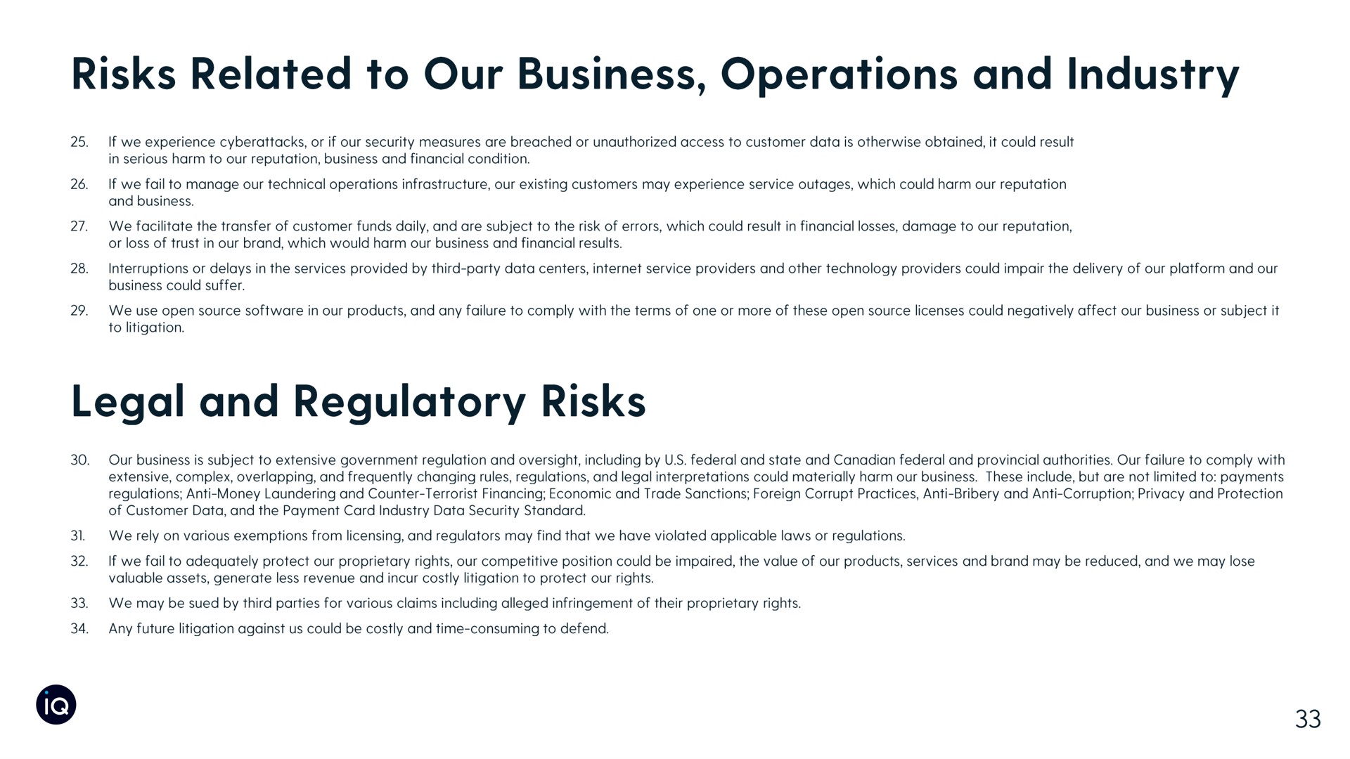 risks related to our business operations and industry legal and regulatory risks | Plastiq