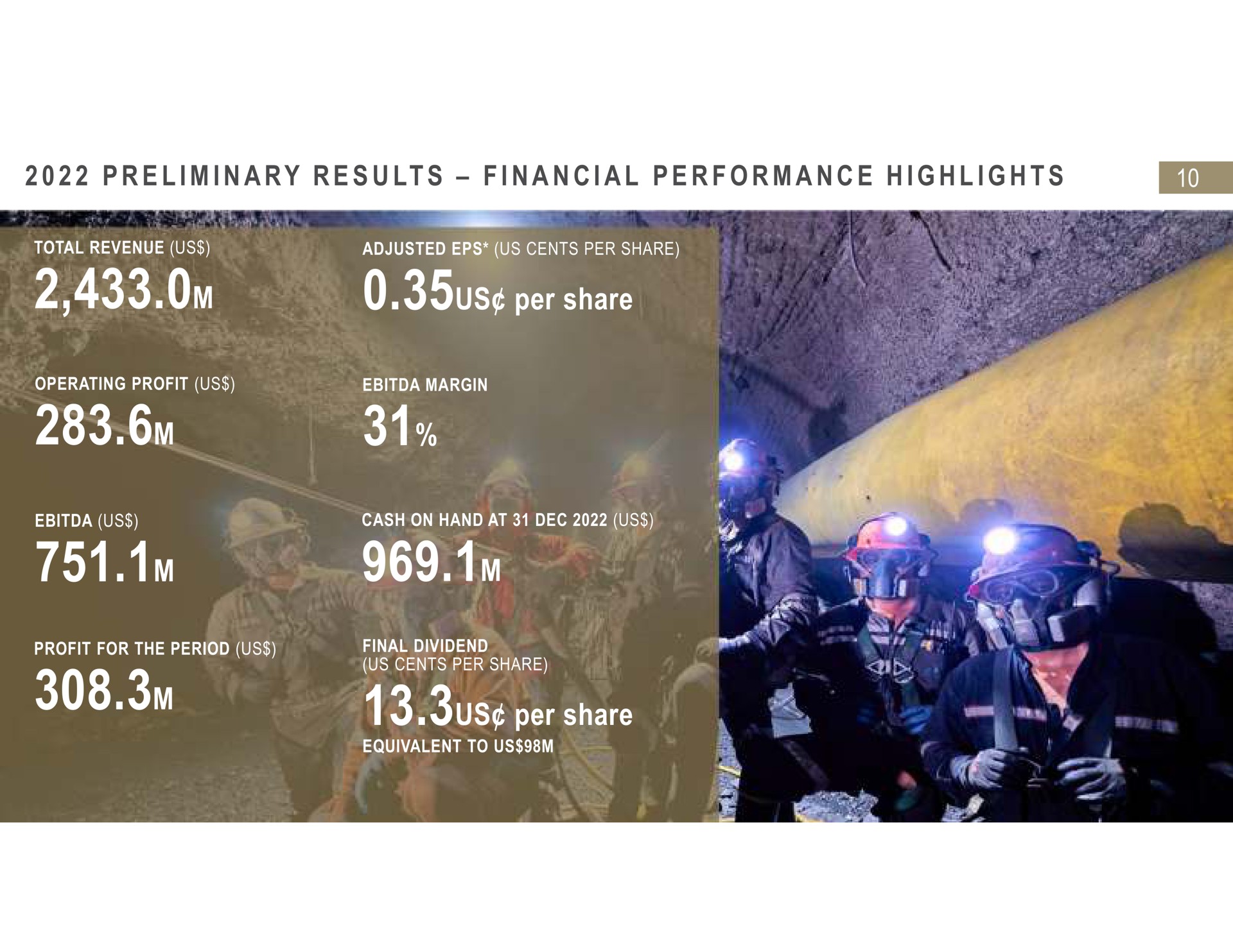 i i a i a i a a i i us per share us per share preliminary results financial performance highlights use at lut | Fresnillo