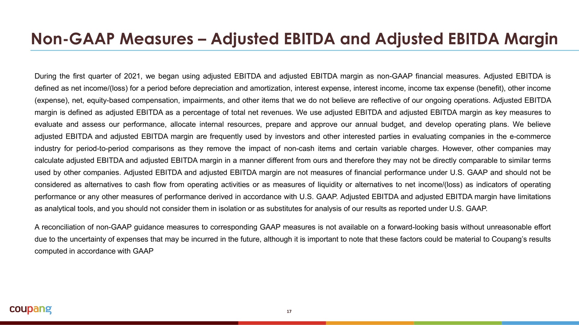 non measures adjusted and adjusted margin | Coupang