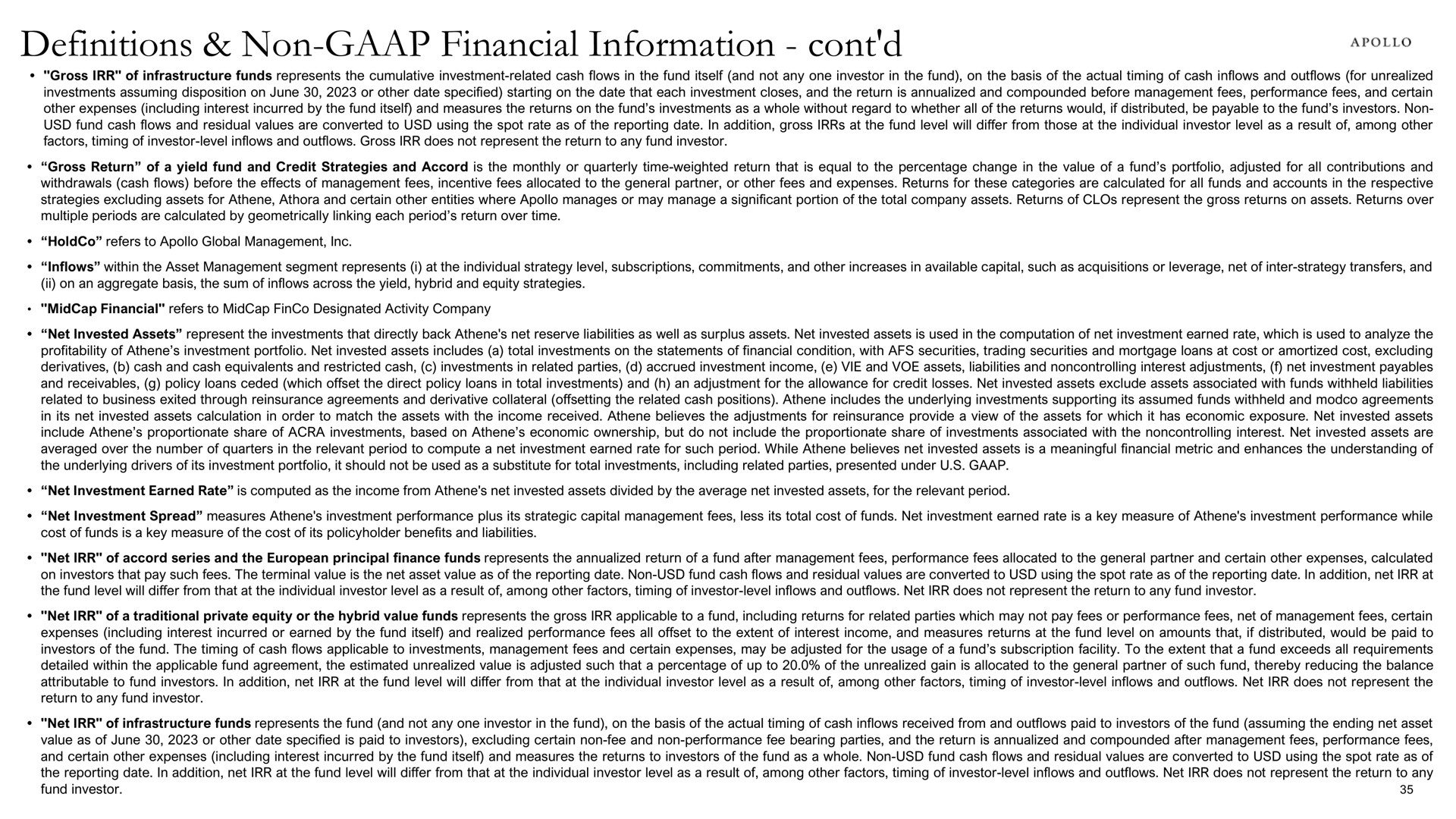 definitions non financial information | Apollo Global Management