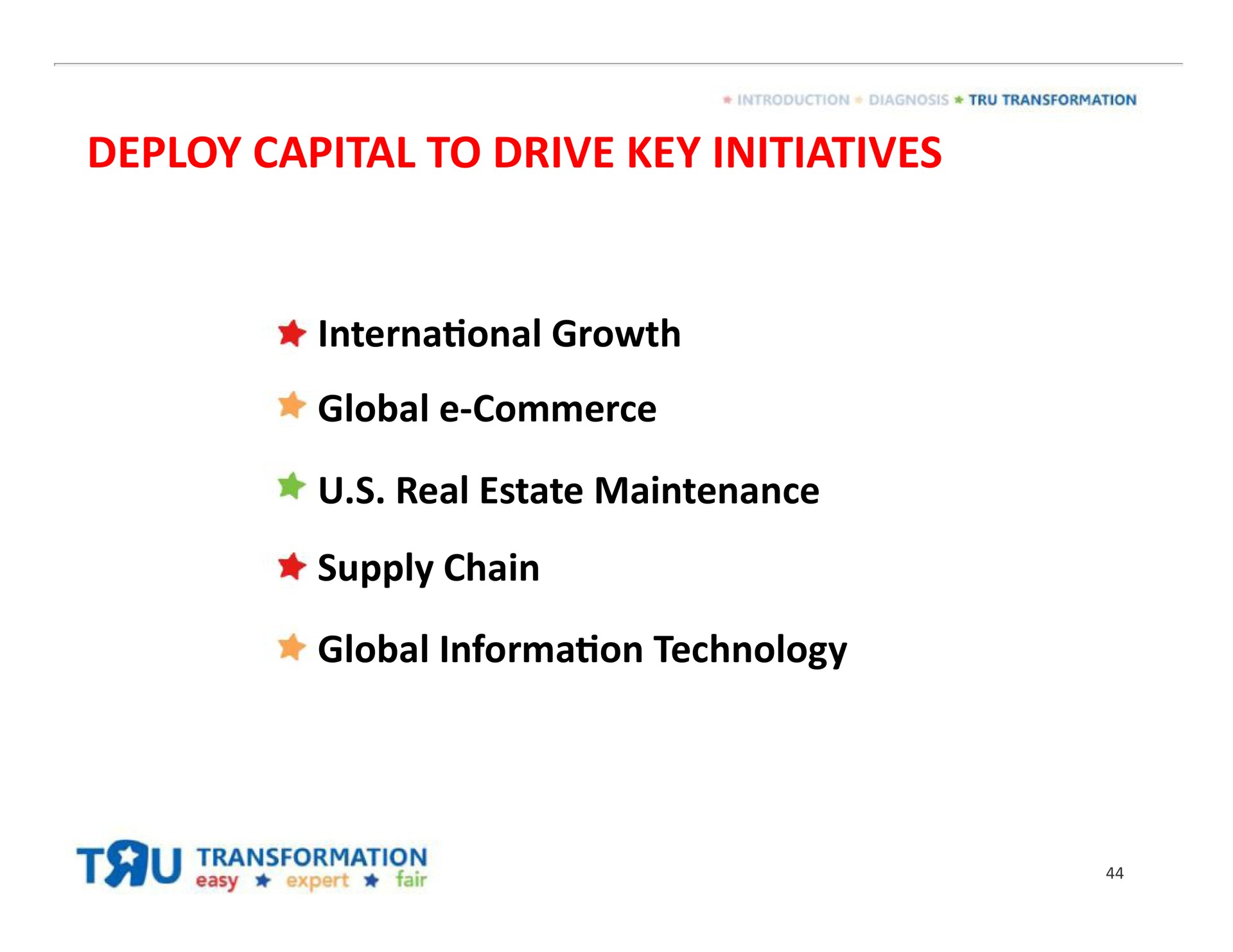 deploy capital to drive key initiatives growth global commerce real estate maintenance supply chain global on technology international information | Toys R Us