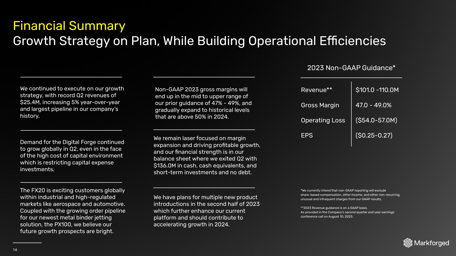 financial summary growth strategy on plan while building operational efficiencies | Markforged
