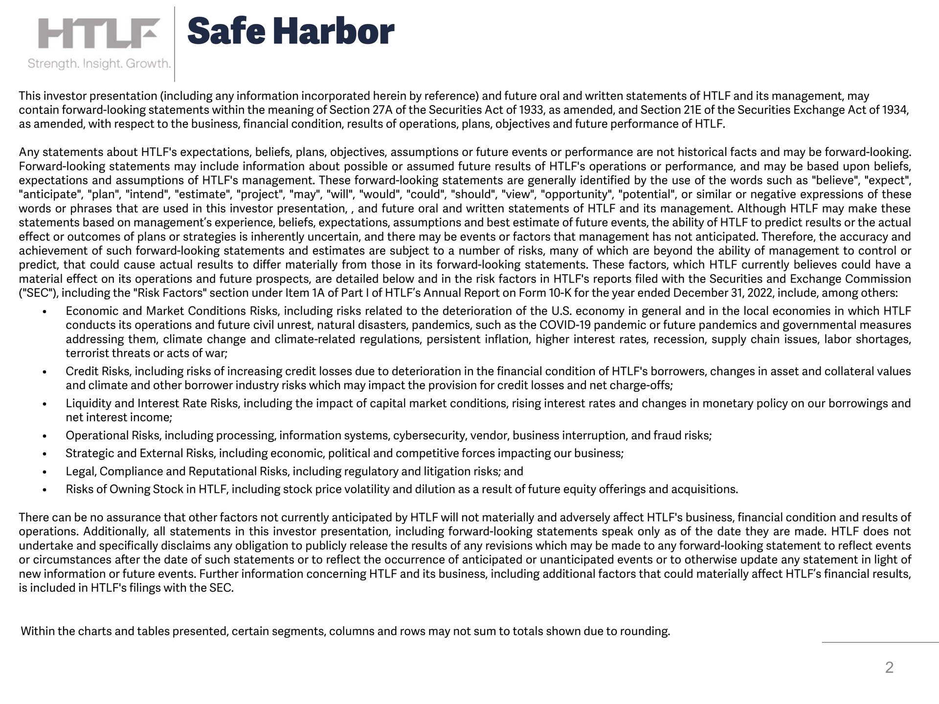 safe harbor | Heartland Financial USA