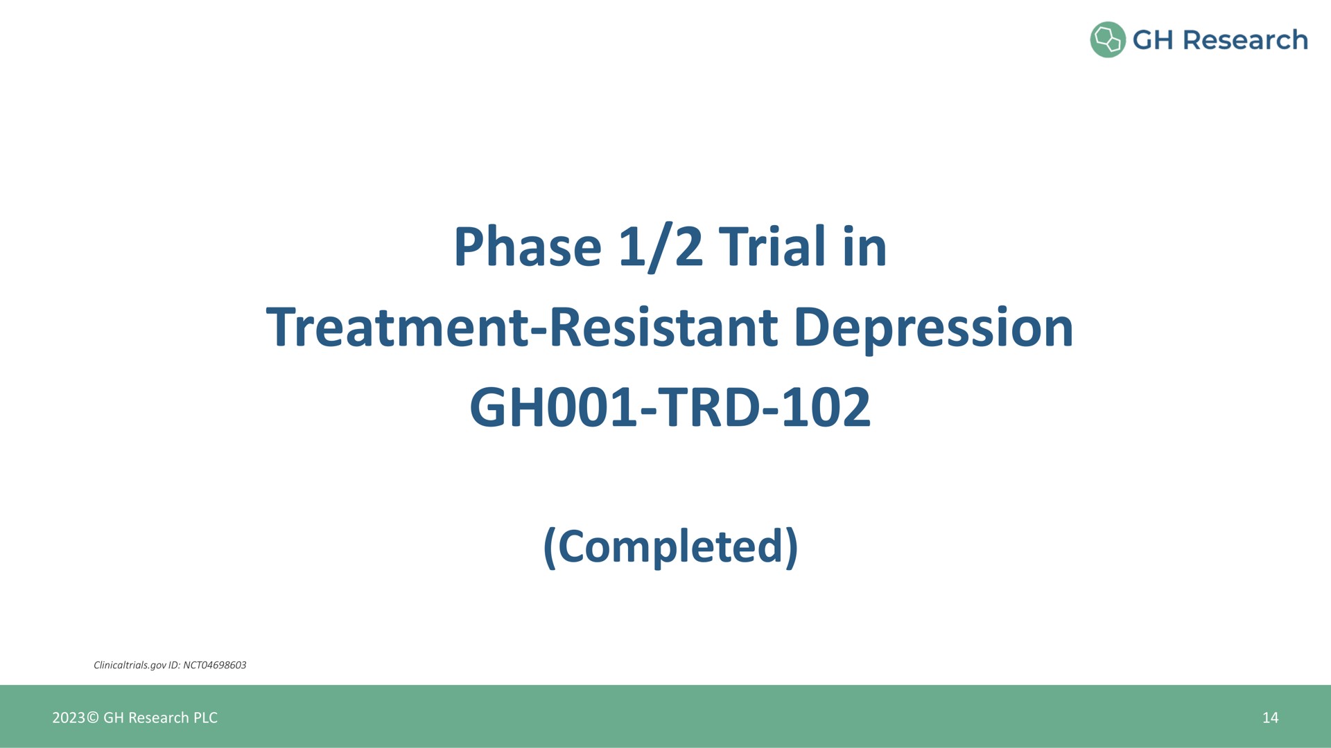 phase trial in treatment resistant depression completed | GH Research