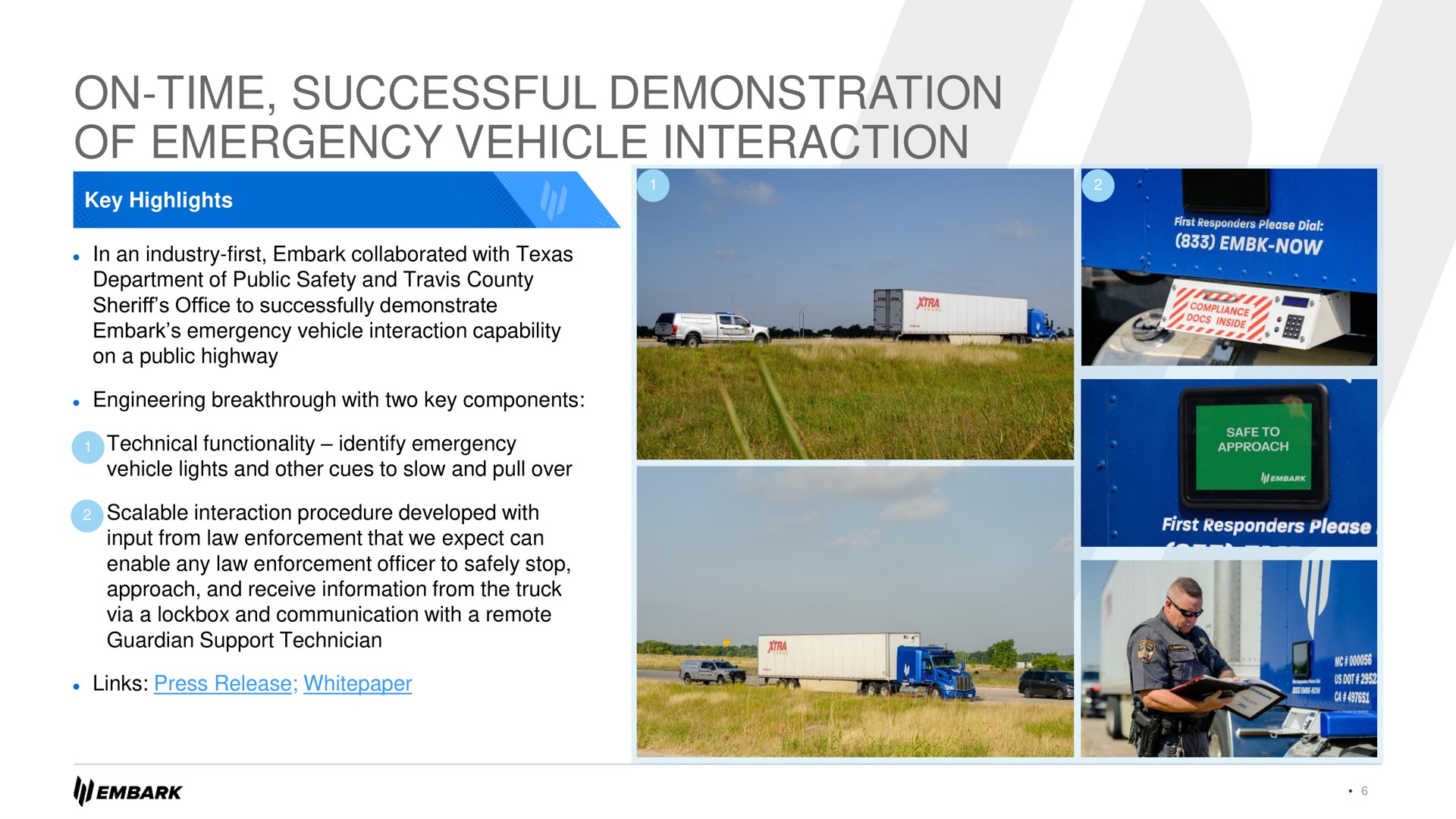 on time successful demonstration of emergency vehicle interaction | Embark