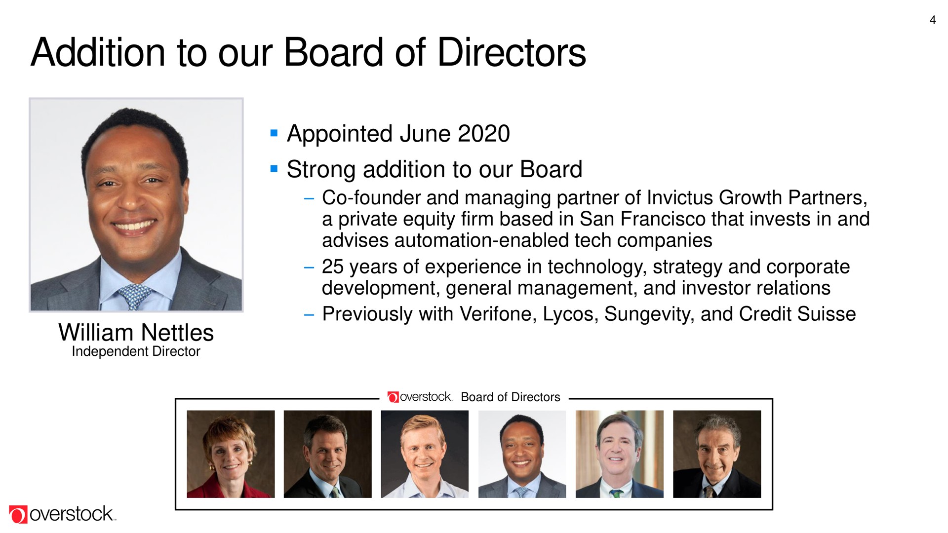 addition to our board of directors | Overstock