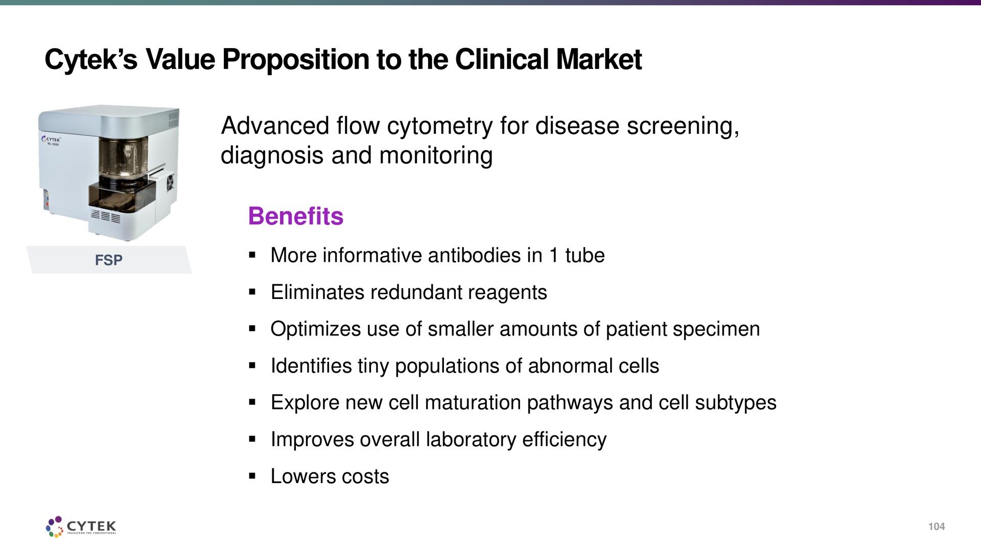 value proposition to the clinical market advanced flow for disease screening diagnosis and monitoring benefits | Cytek