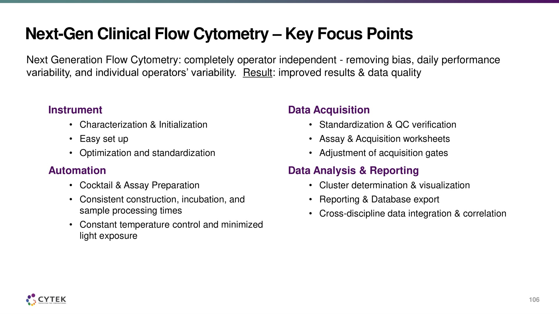 next gen clinical flow key focus points | Cytek