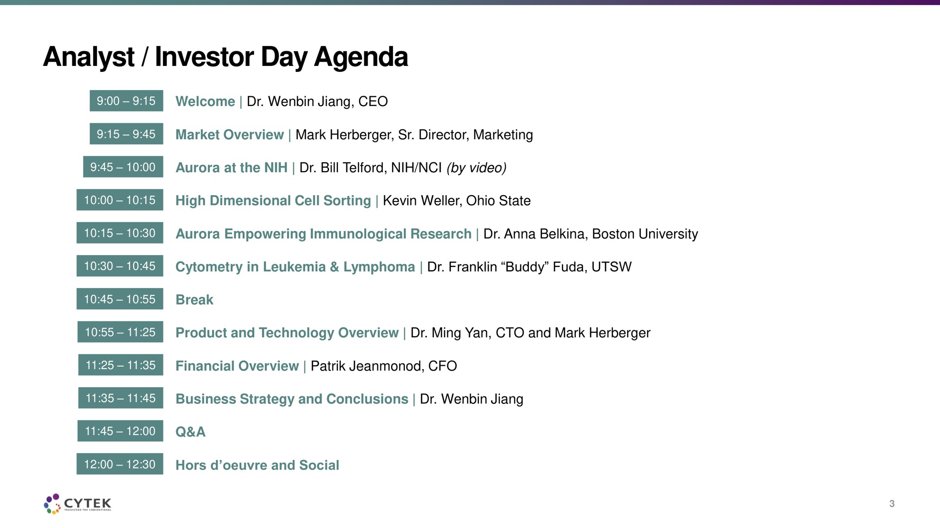analyst investor day agenda | Cytek