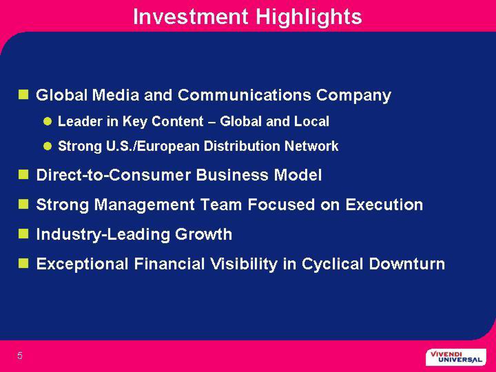 investment highlights | Vivendi