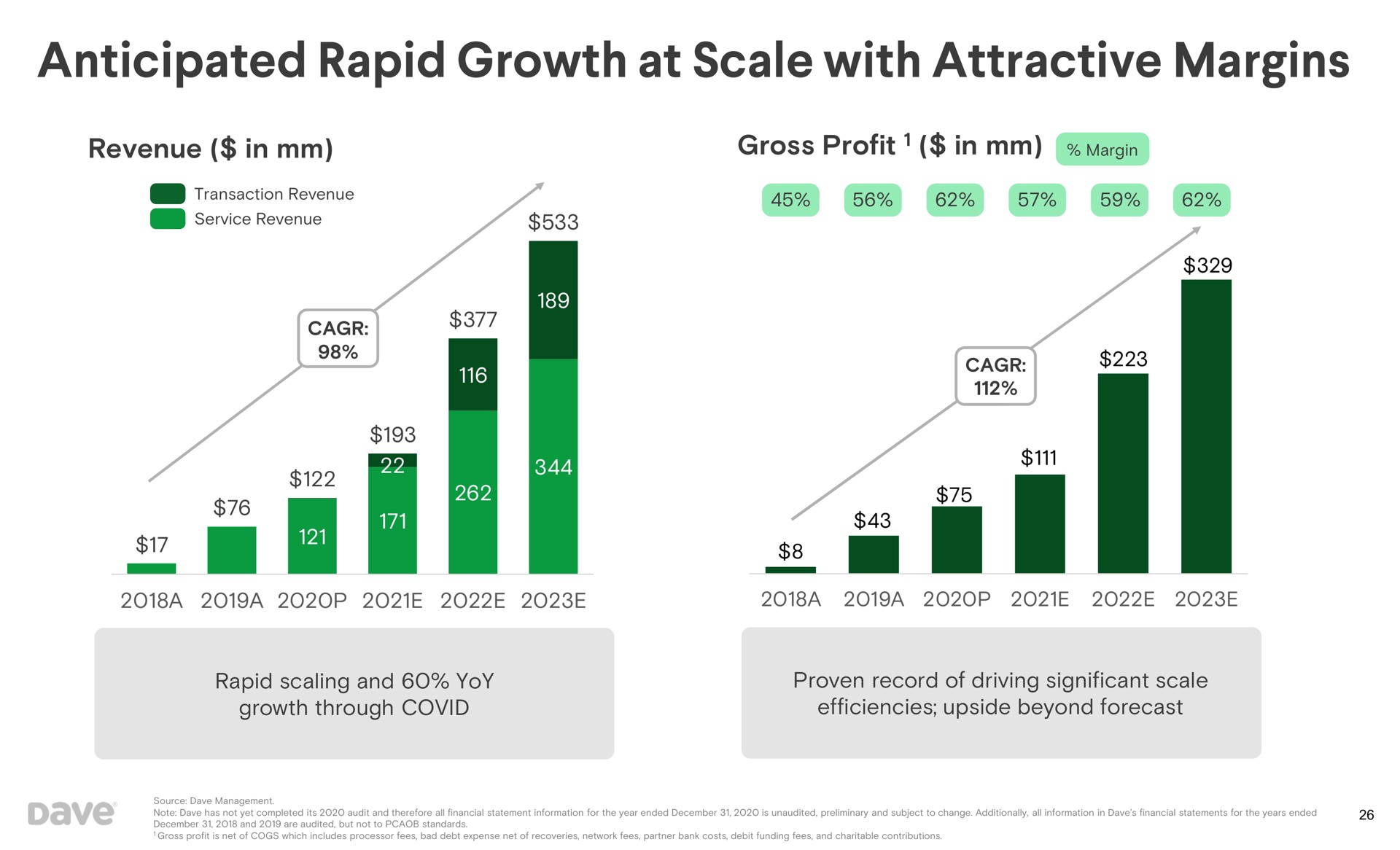revenue in gross profit in anticipated rapid growth at scale with attractive margins | Dave
