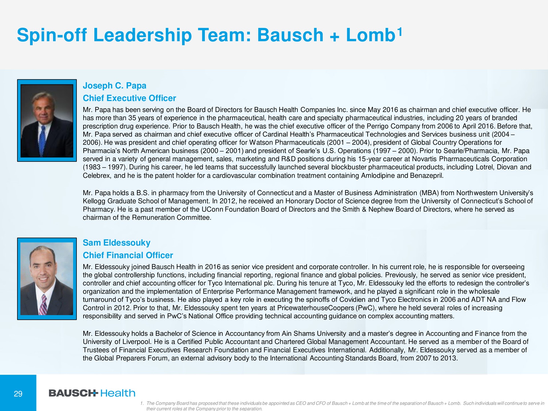 spin off leadership team | Bausch Health Companies
