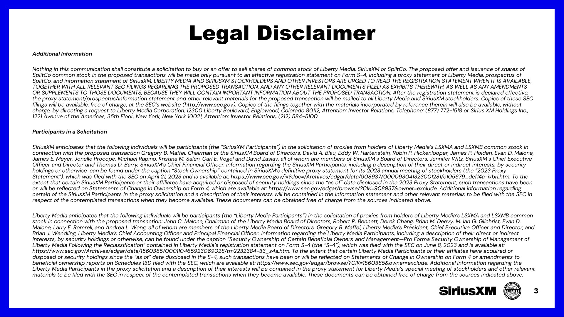 legal disclaimer | SiriusXM