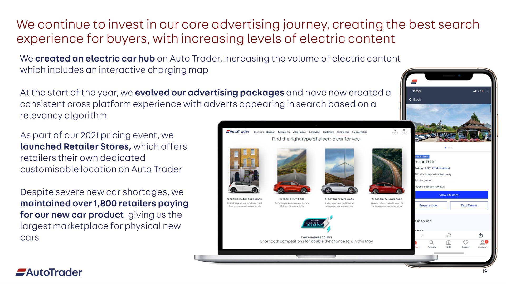 we continue to invest in our core advertising journey creating the best search experience for buyers with increasing levels of electric content | Auto Trader Group
