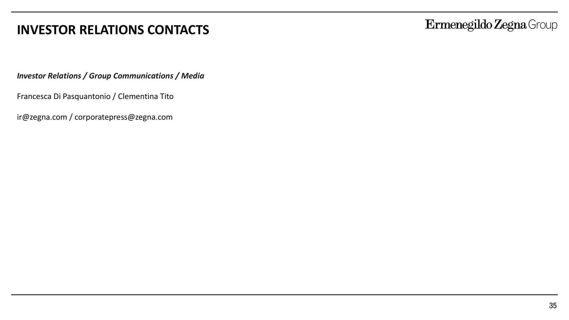 investor relations contacts | Zegna