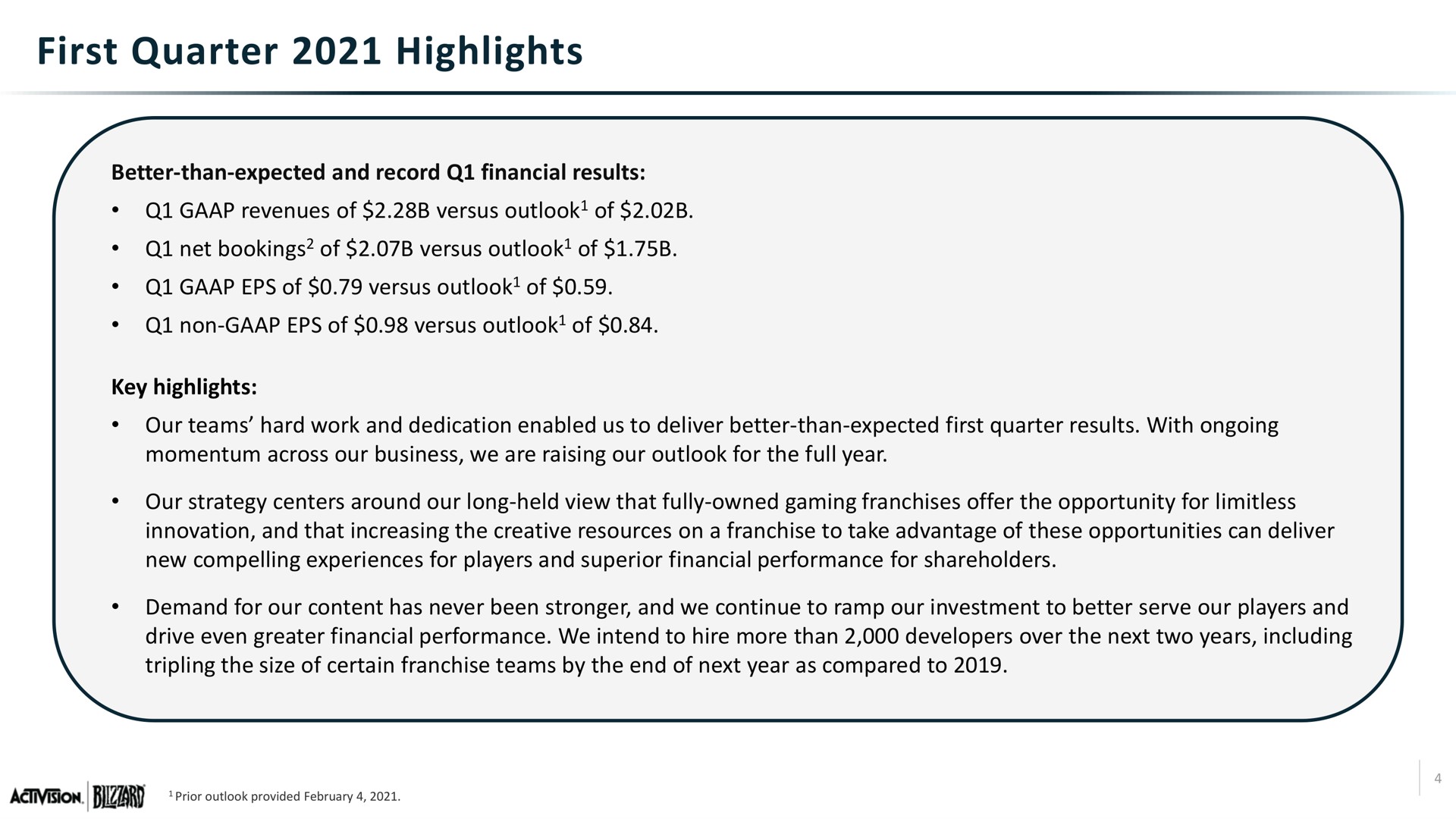 first quarter highlights | Activision Blizzard