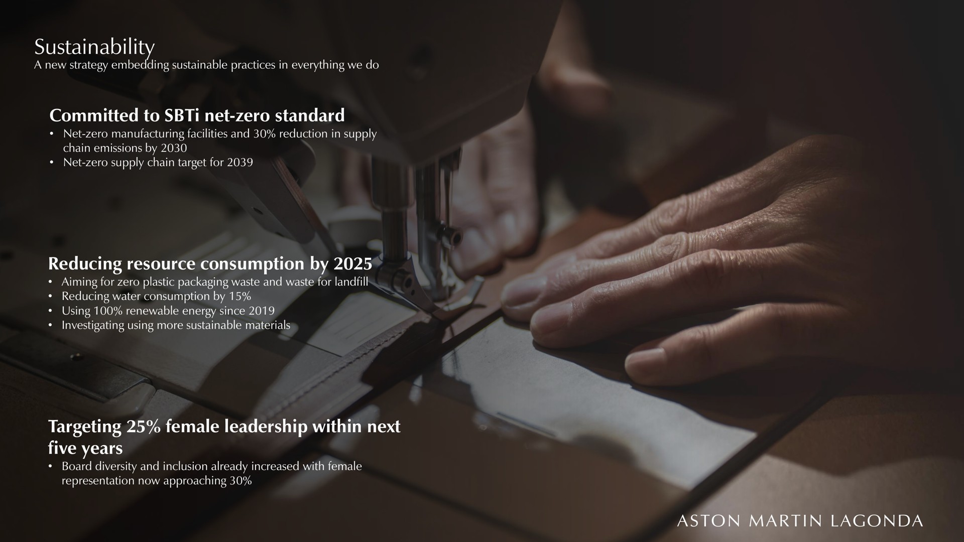 committed to net zero standard reducing resource consumption by targeting female leadership within next five years ere rut mite | Aston Martin Lagonda