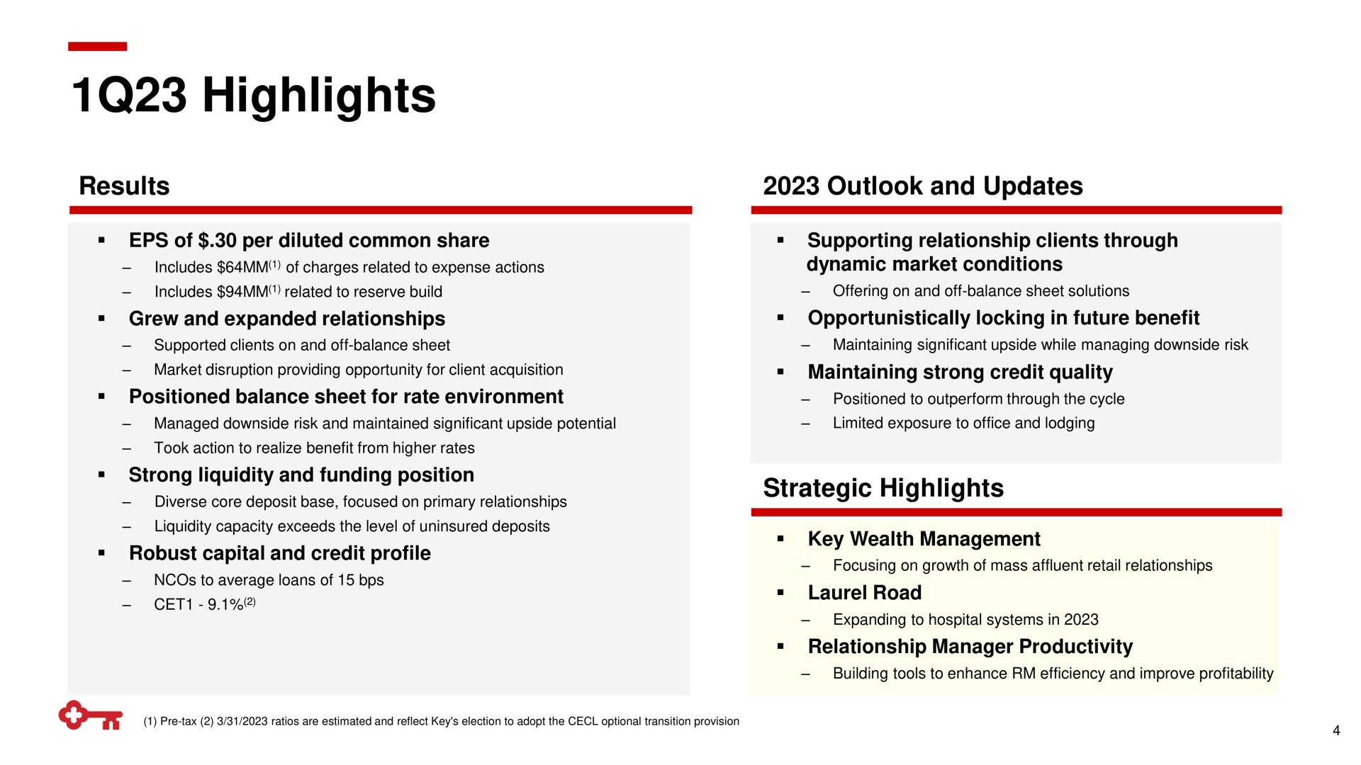 highlights results outlook and updates strategic highlights | KeyCorp