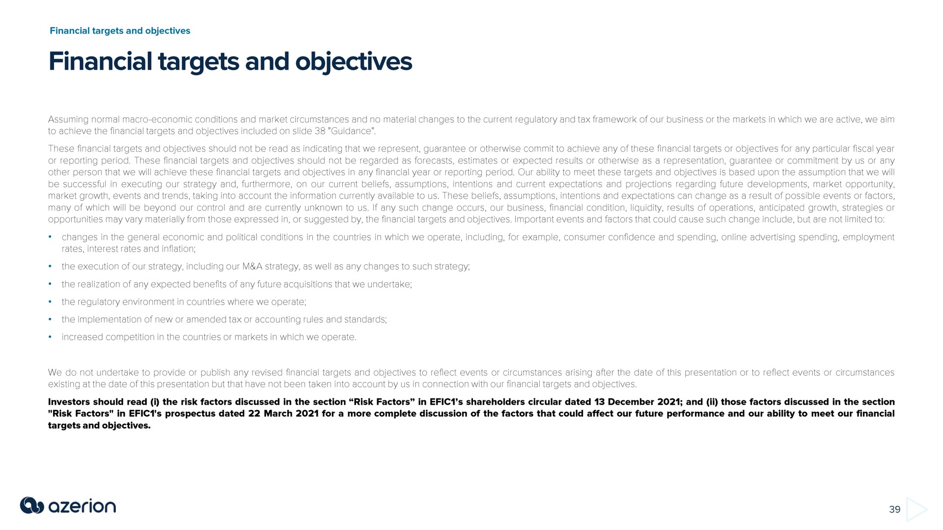 financial targets and objectives | Azerion