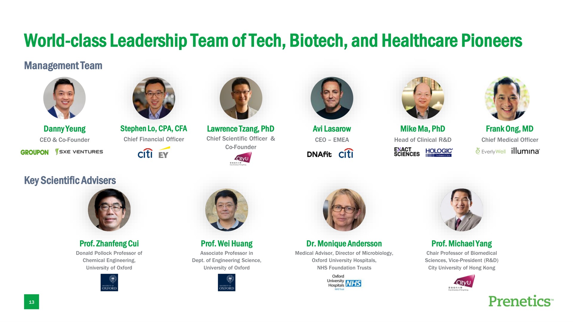 world class leadership team of tech and pioneers | Prenetics