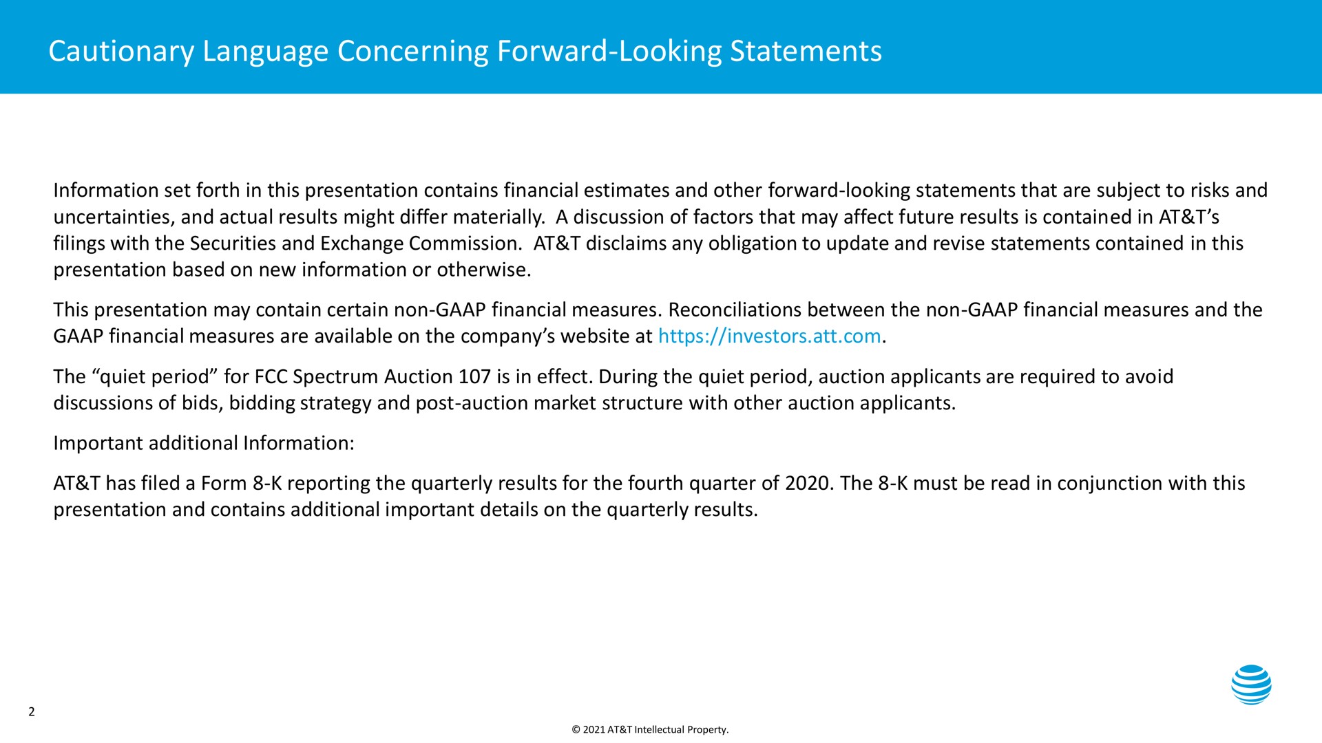 cautionary language concerning forward looking statements | AT&T