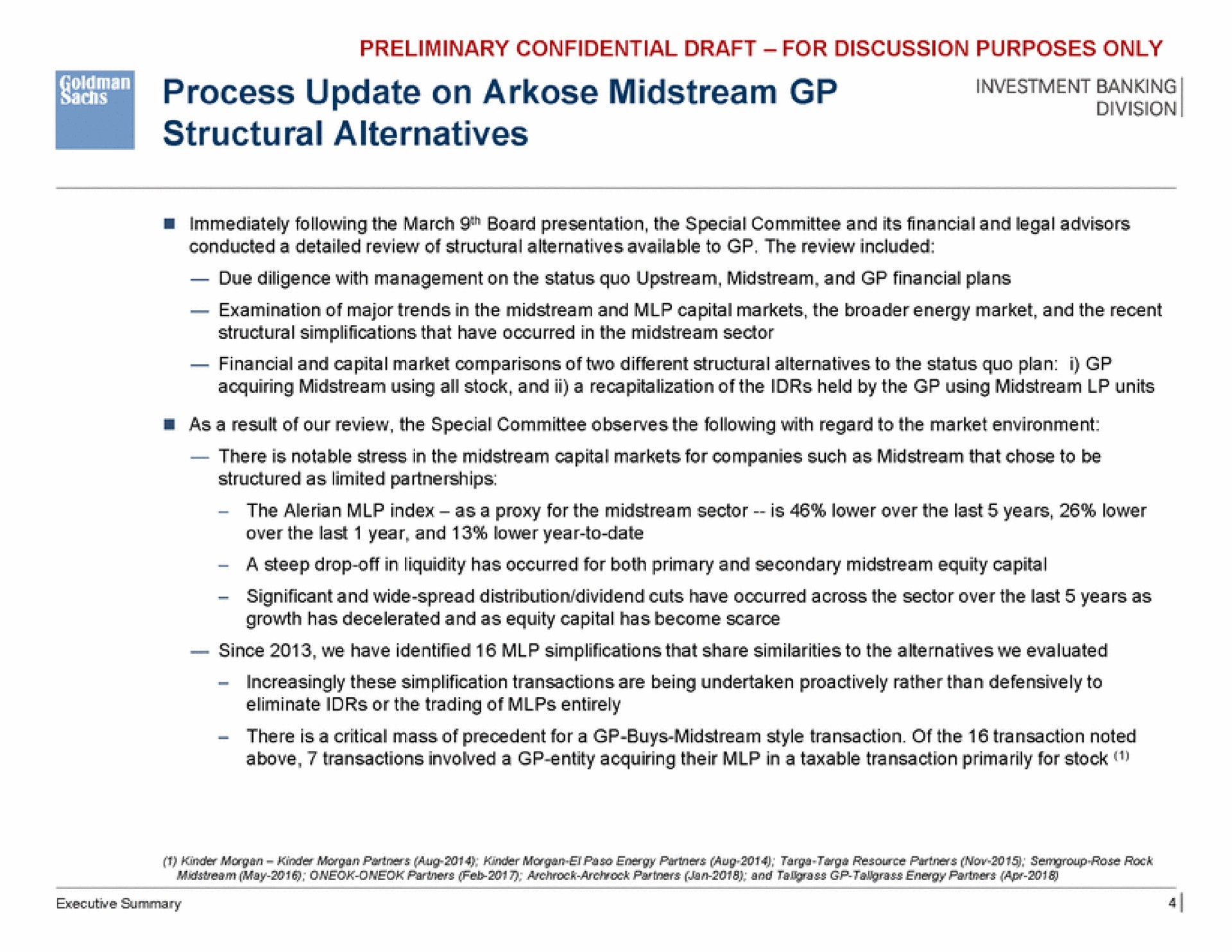process update on arkose midstream cotte structural alternatives | Goldman Sachs