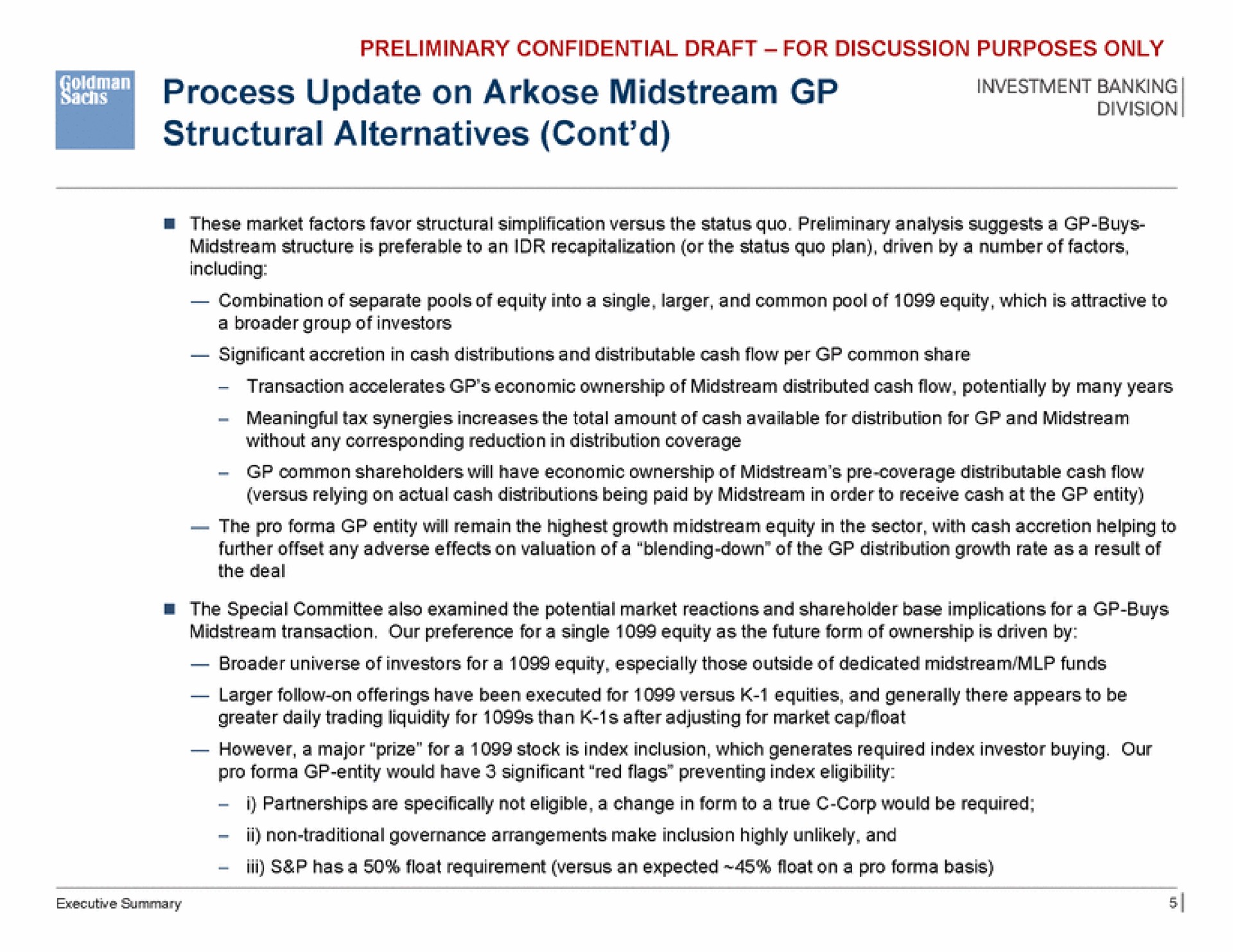 process update on arkose midstream soe structural alternatives | Goldman Sachs