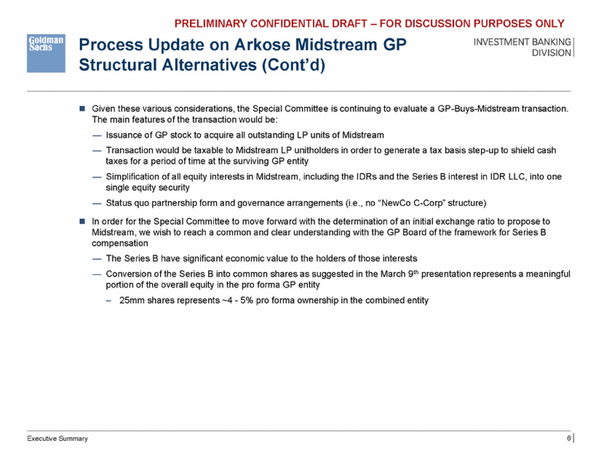 process update on arkose midstream on structural alternatives | Goldman Sachs