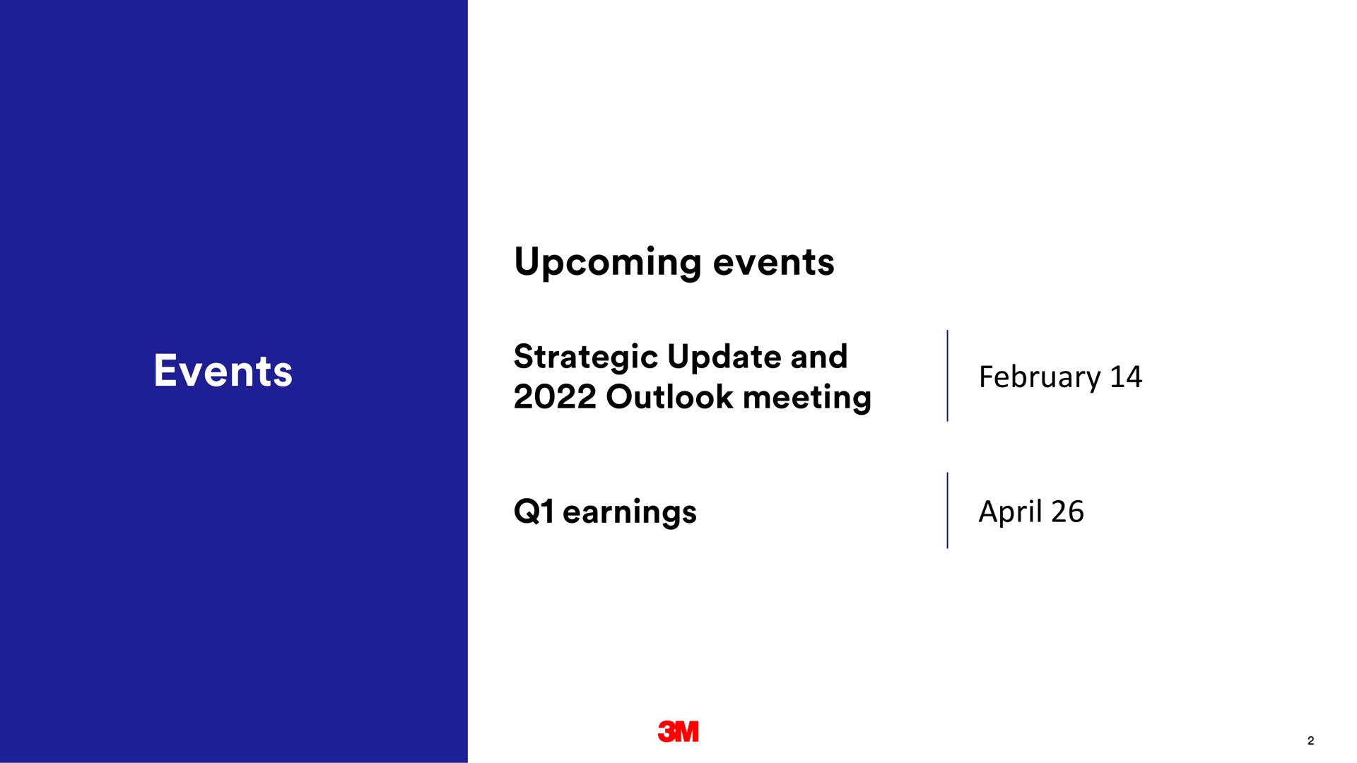 upcoming events events strategic update and outlook meeting earnings | 3M