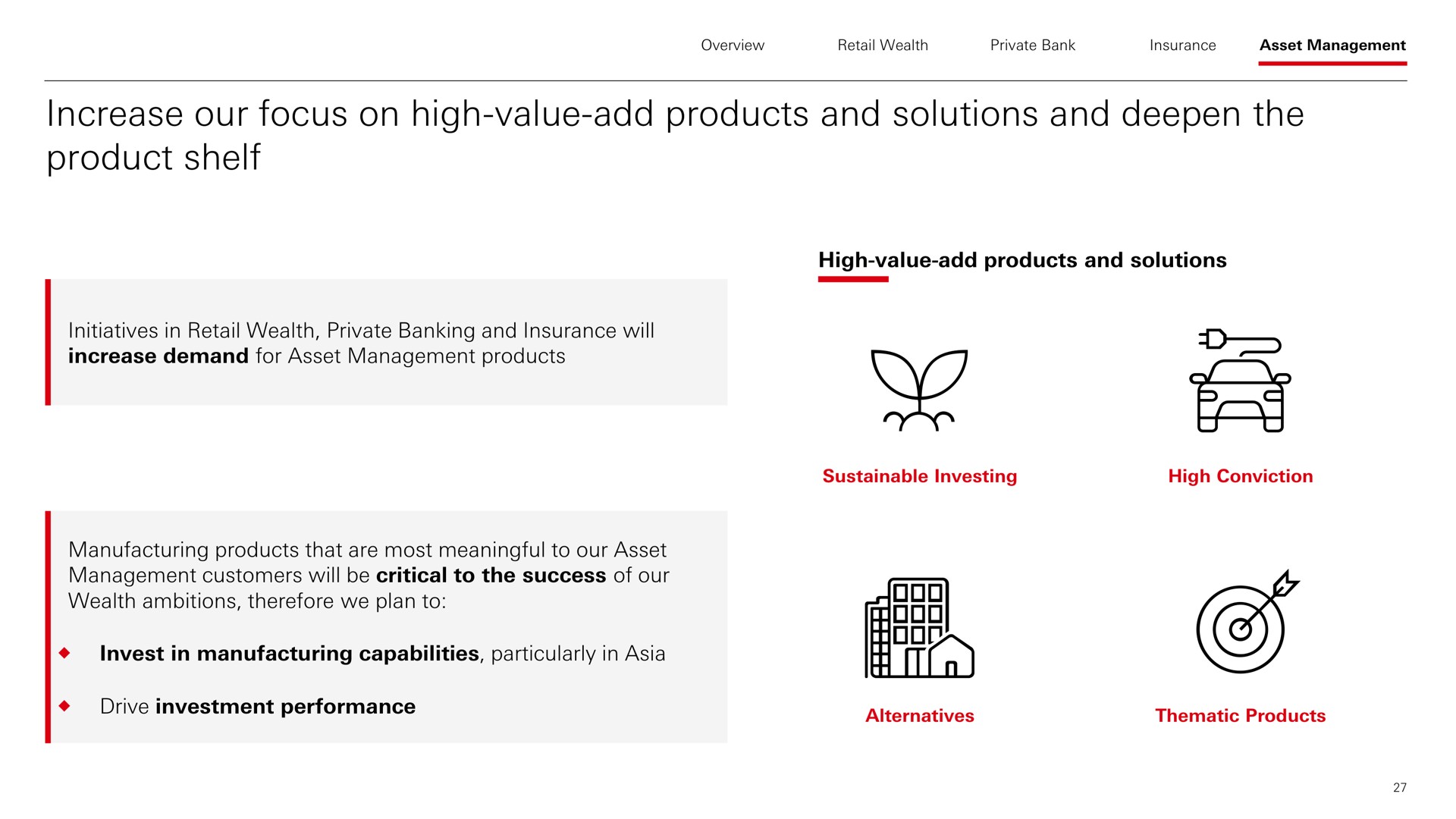 increase our focus on high value add products and solutions and deepen the product shelf | HSBC