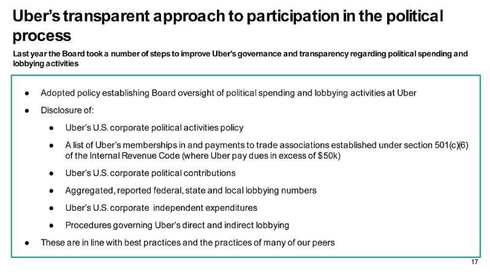 transparent approach to participation in the political process | Uber
