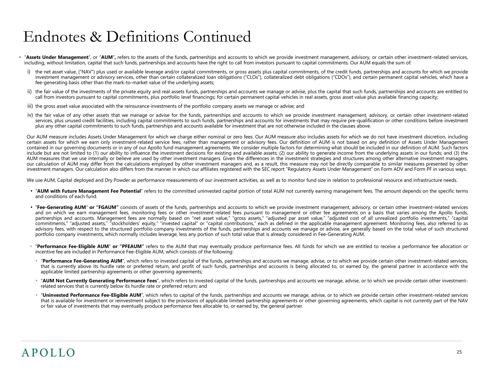 definitions continued as | Apollo Global Management