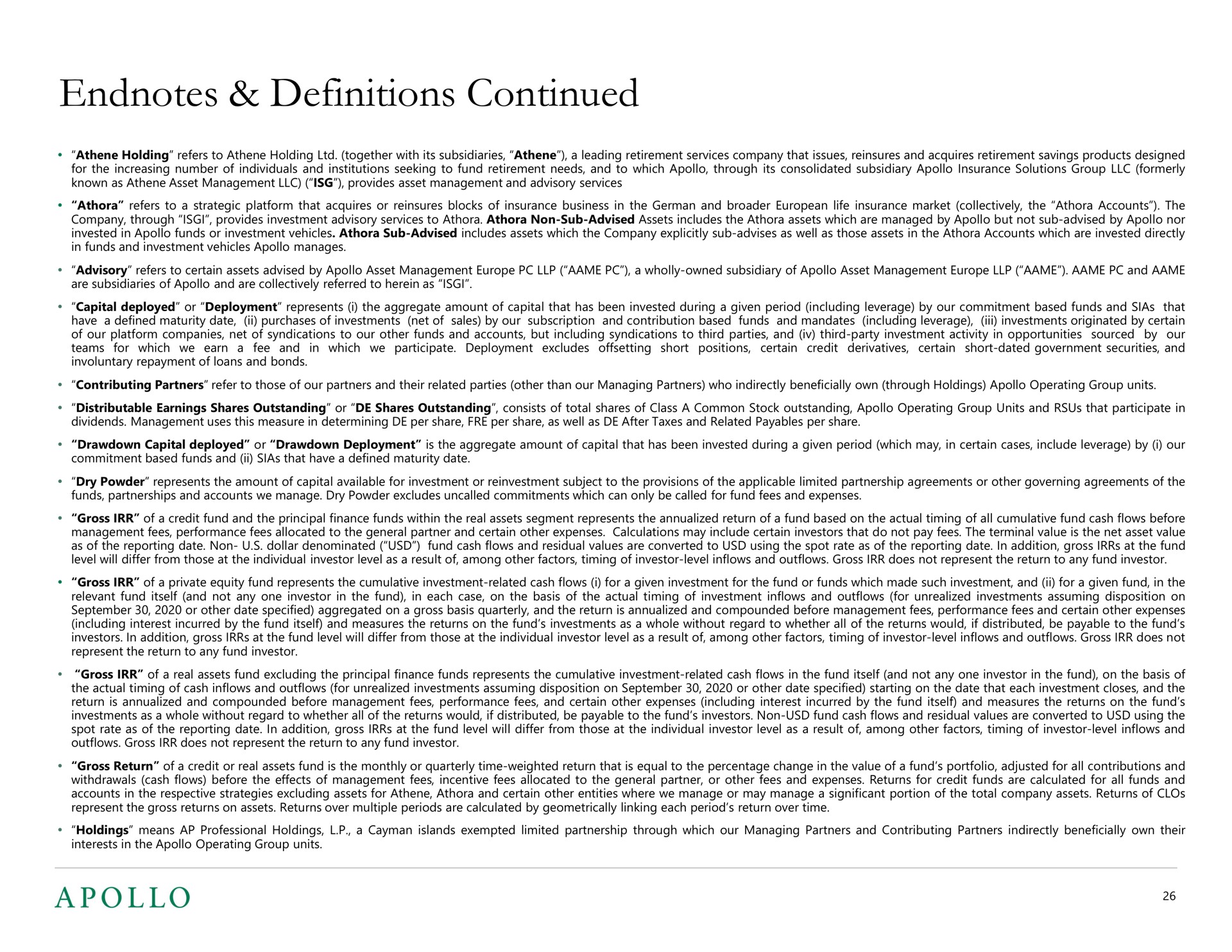 definitions continued | Apollo Global Management