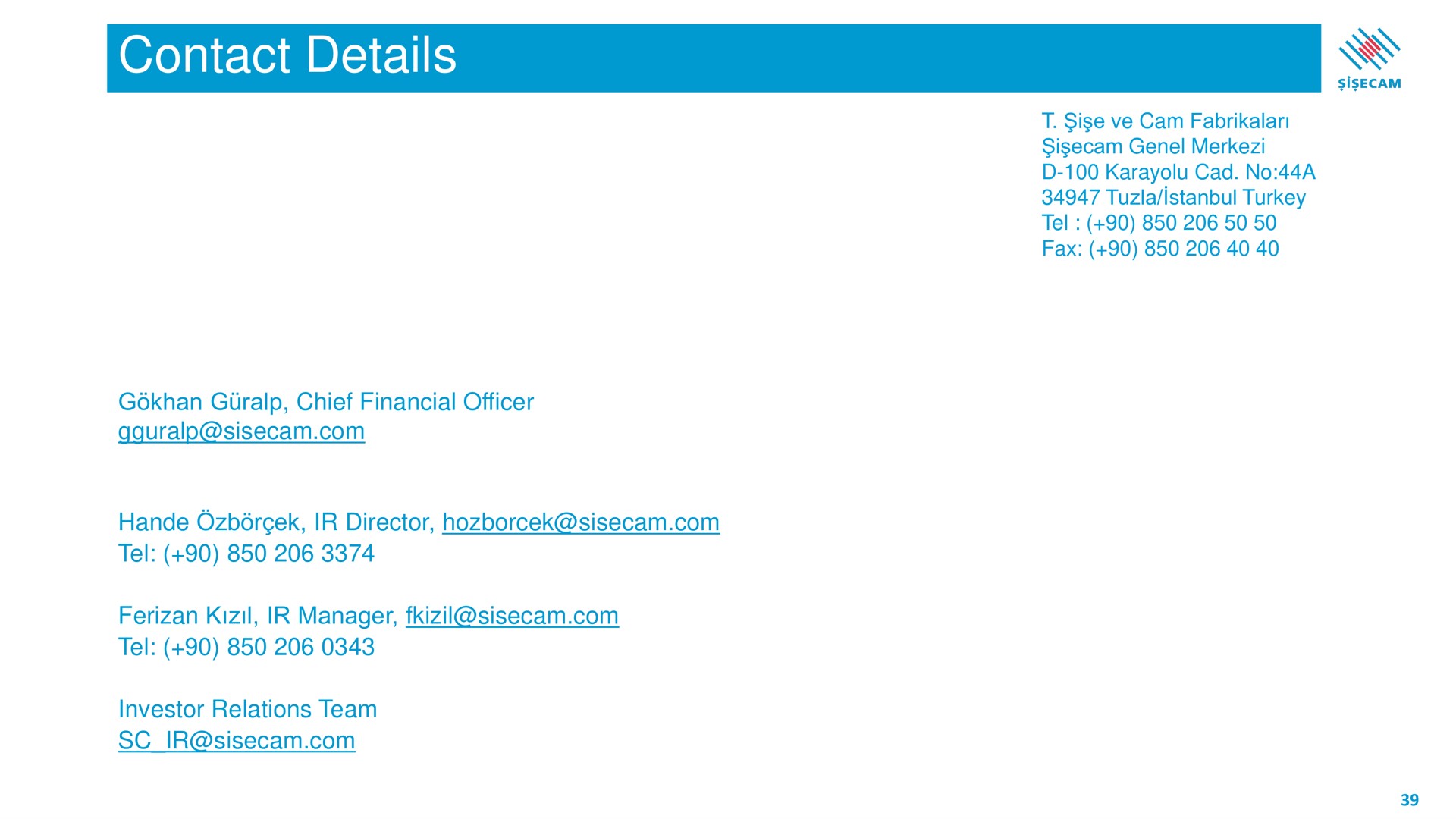 contact details | Sisecam Resources