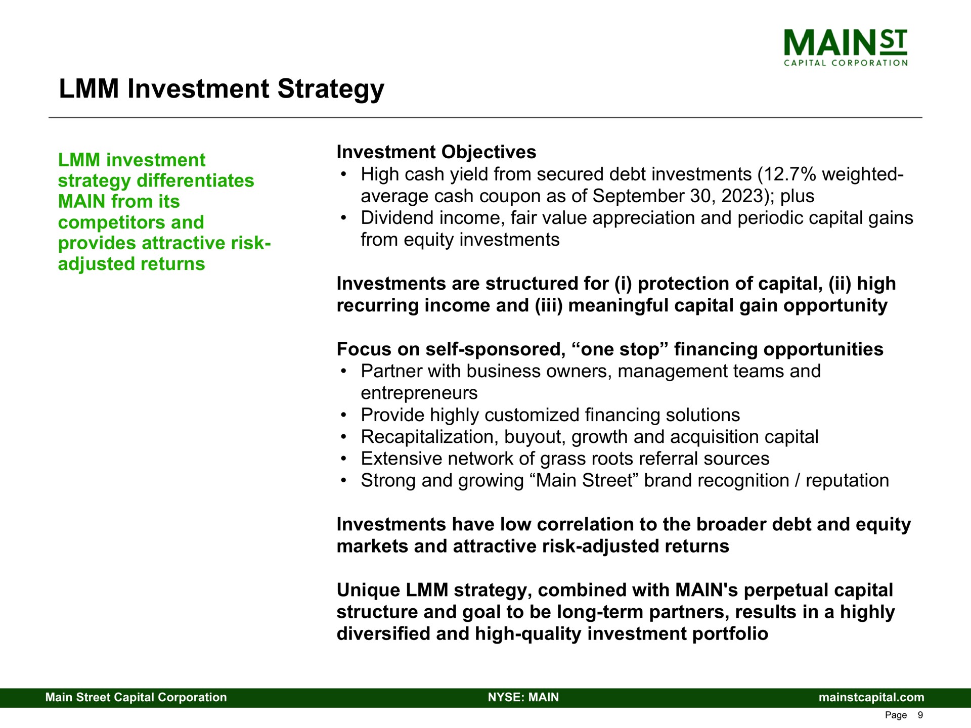 investment strategy | Main Street Capital